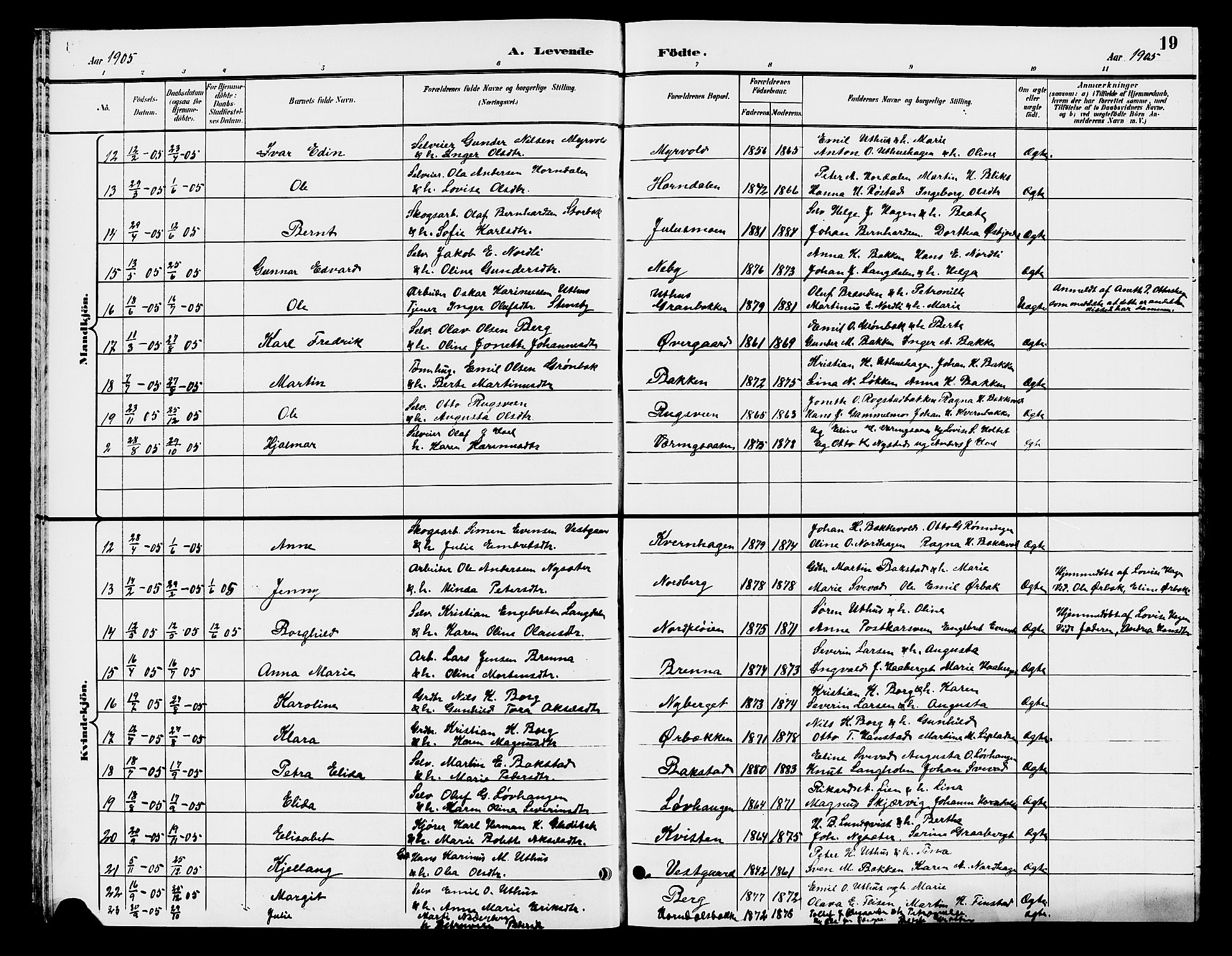 Elverum prestekontor, AV/SAH-PREST-044/H/Ha/Hab/L0007: Parish register (copy) no. 7, 1896-1914, p. 19