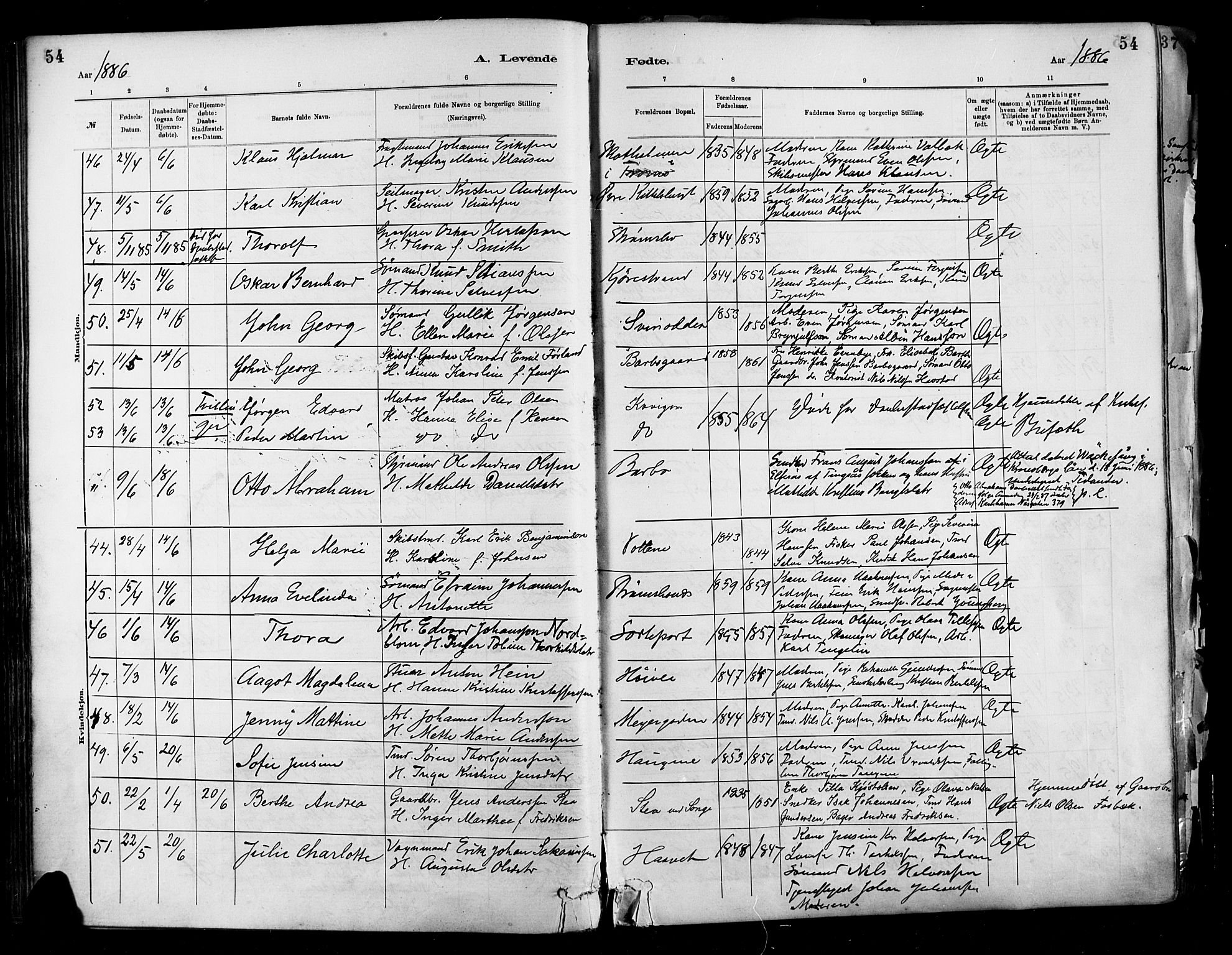Barbu sokneprestkontor, SAK/1111-0003/F/Fa/L0002: Parish register (official) no. A 2, 1883-1898, p. 54
