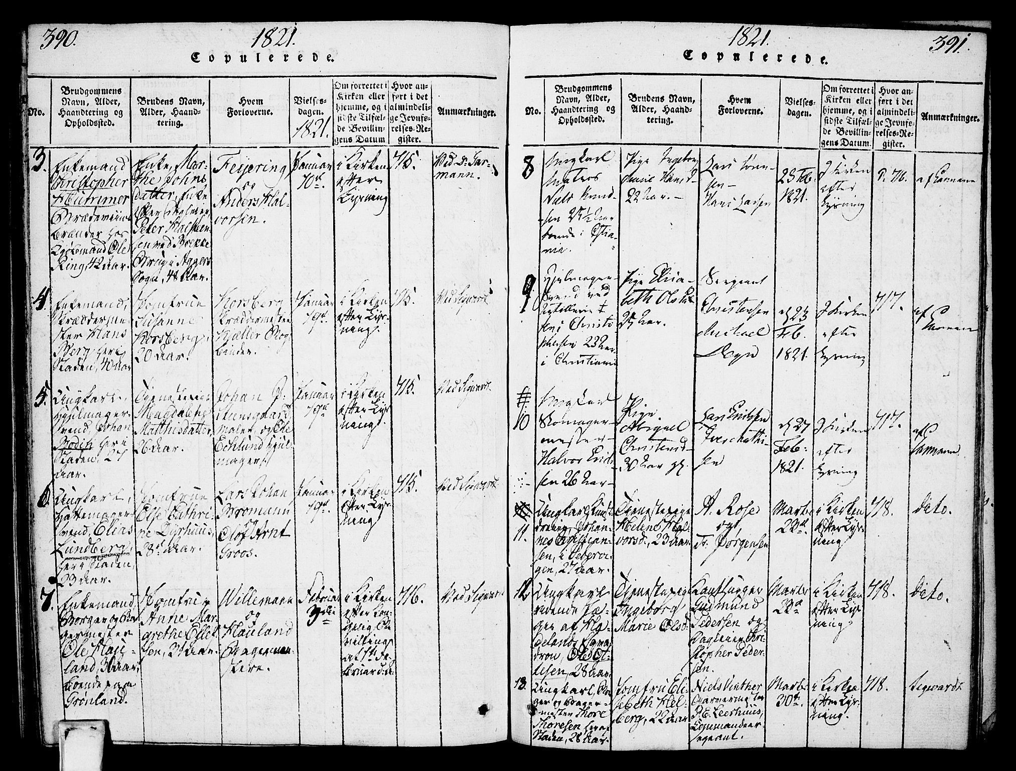 Oslo domkirke Kirkebøker, SAO/A-10752/F/Fa/L0007: Parish register (official) no. 7, 1817-1824, p. 390-391