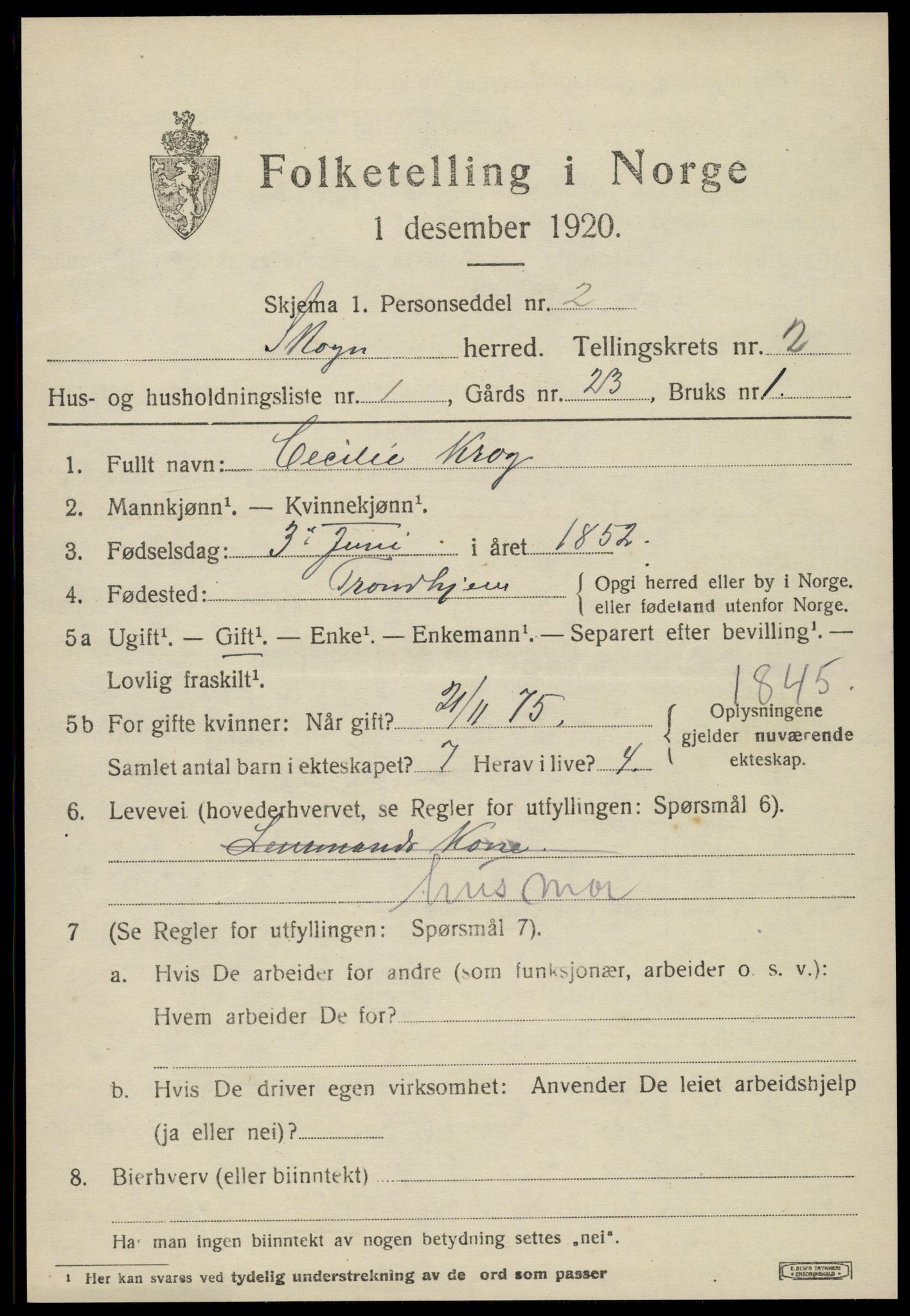 SAT, 1920 census for Skogn, 1920, p. 3029