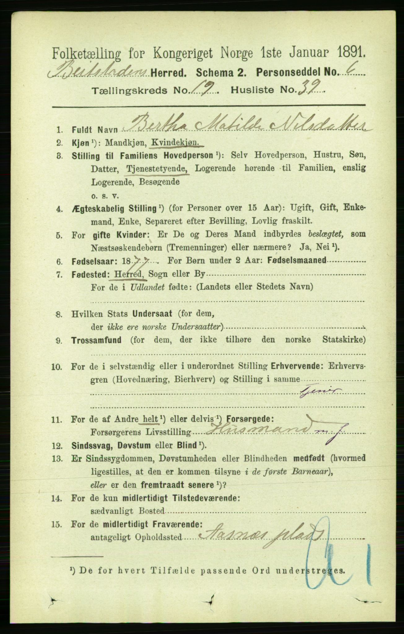 RA, 1891 census for 1727 Beitstad, 1891, p. 5055