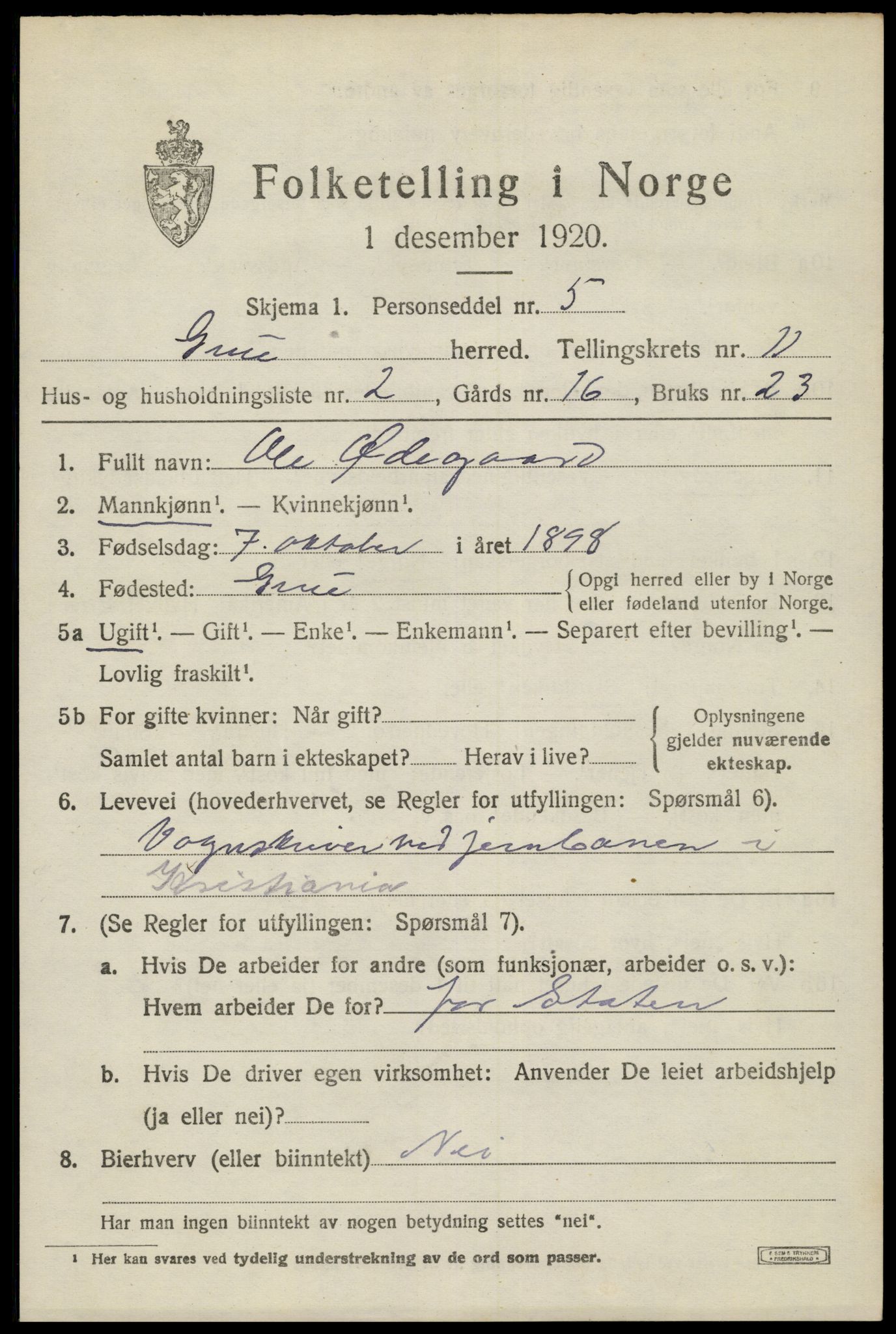 SAH, 1920 census for Grue, 1920, p. 9387