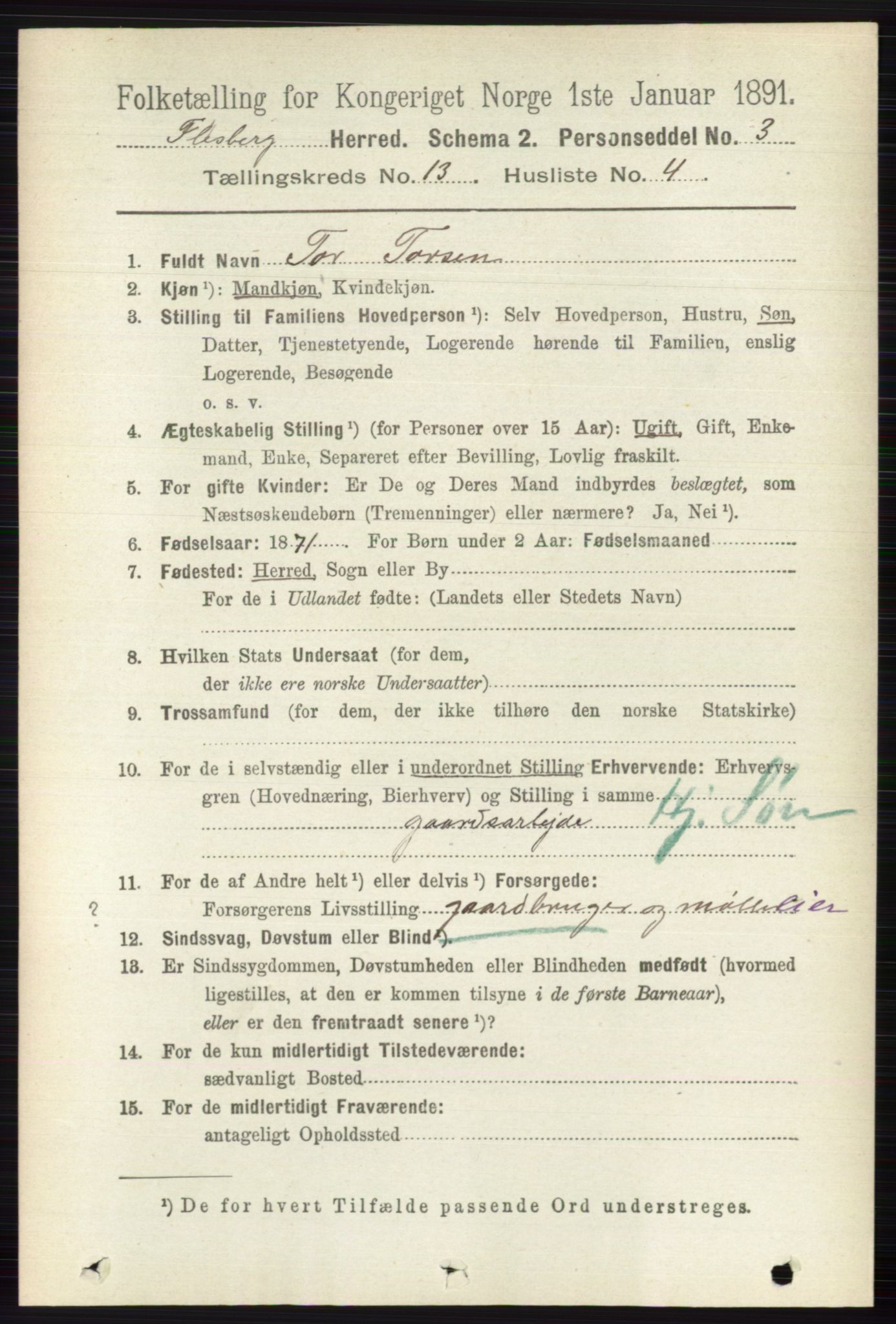 RA, 1891 census for 0631 Flesberg, 1891, p. 2240