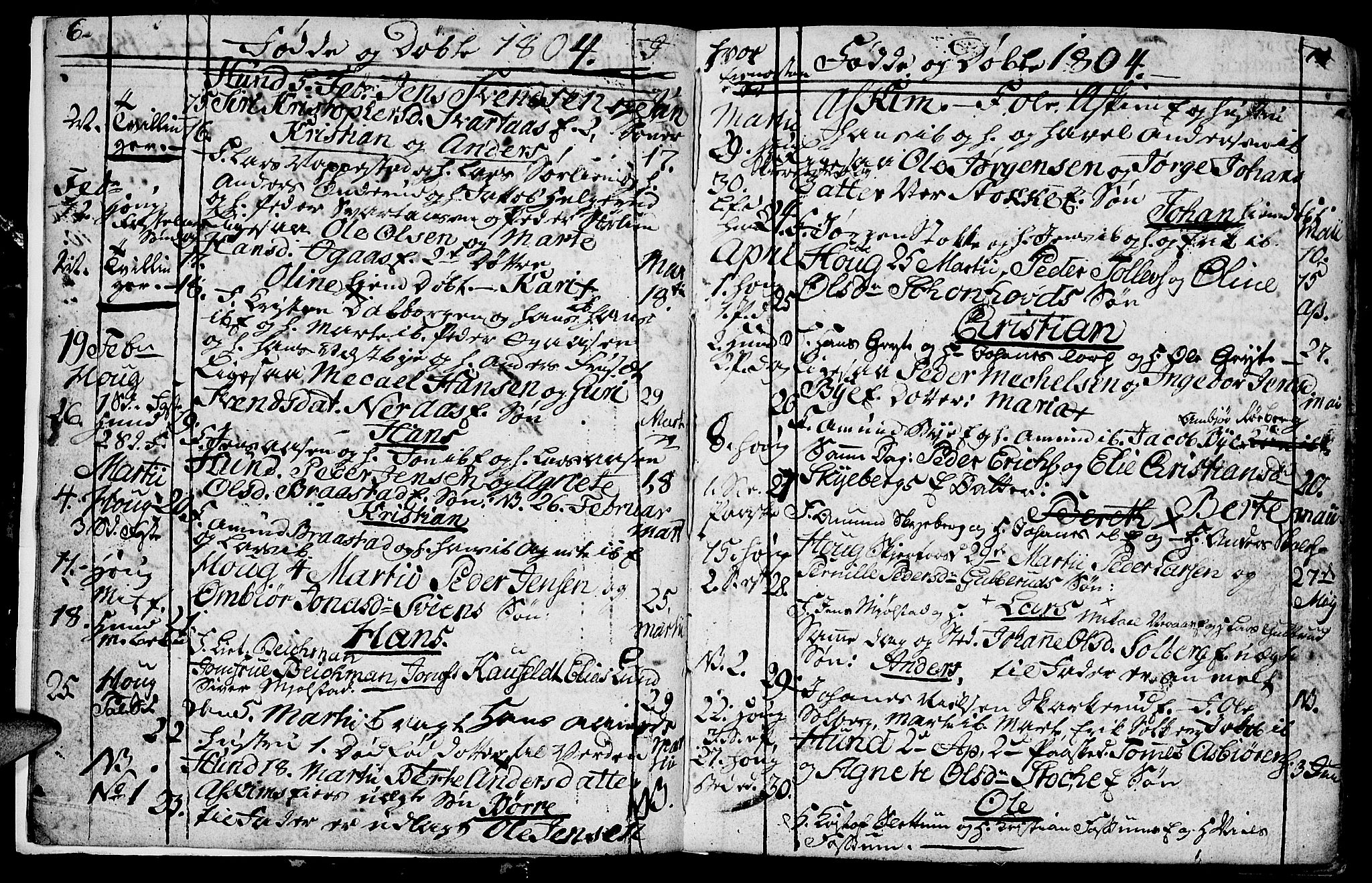 Vardal prestekontor, SAH/PREST-100/H/Ha/Hab/L0003: Parish register (copy) no. 3, 1803-1808, p. 6-7