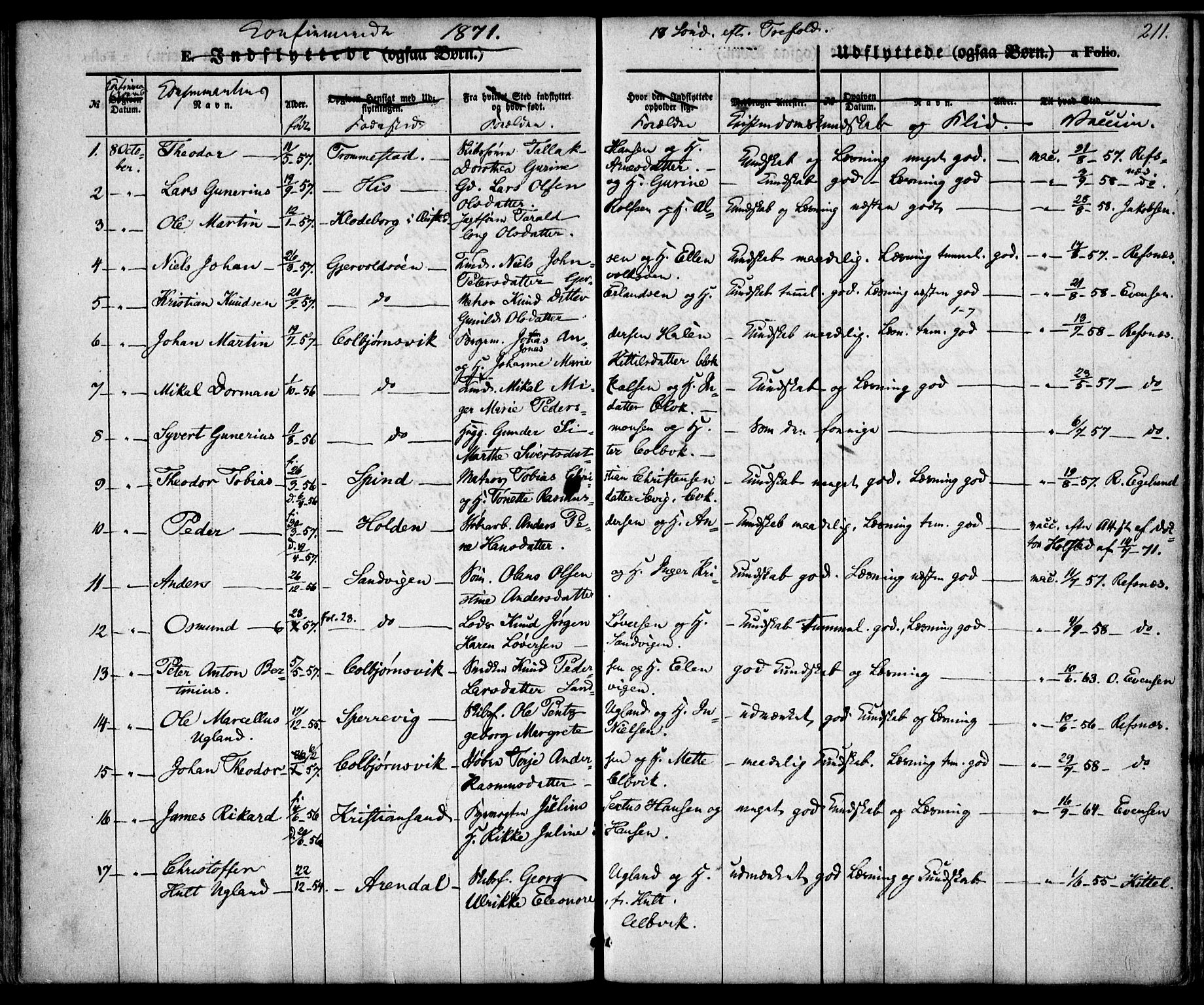 Hisøy sokneprestkontor, SAK/1111-0020/F/Fa/L0001: Parish register (official) no. A 1, 1849-1871, p. 211
