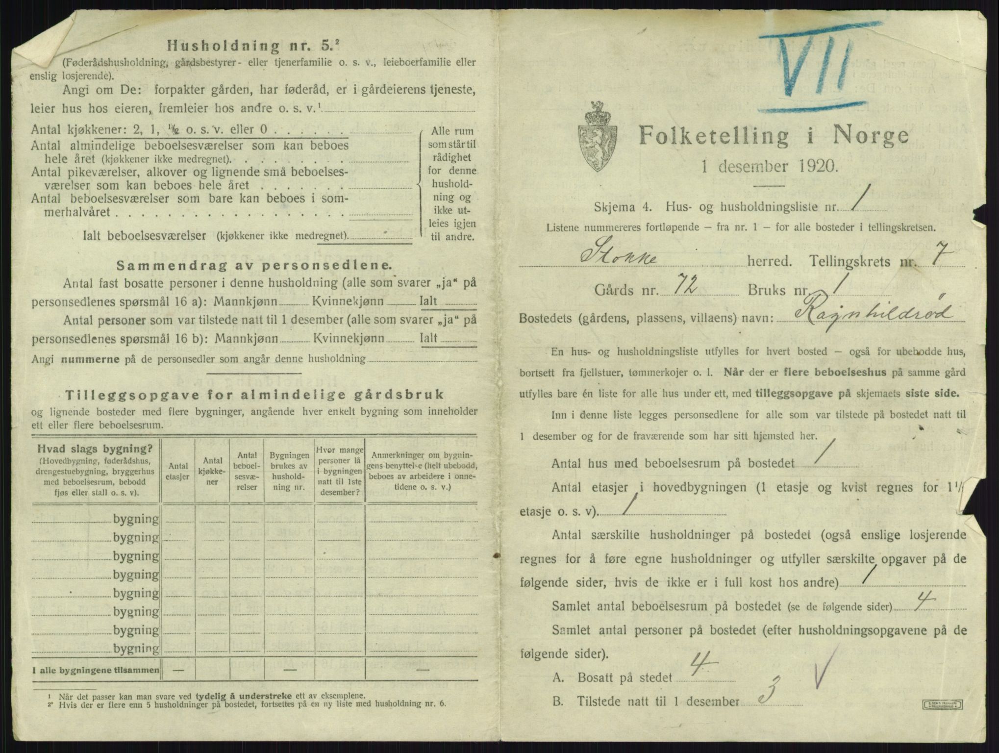 SAKO, 1920 census for Stokke, 1920, p. 1201