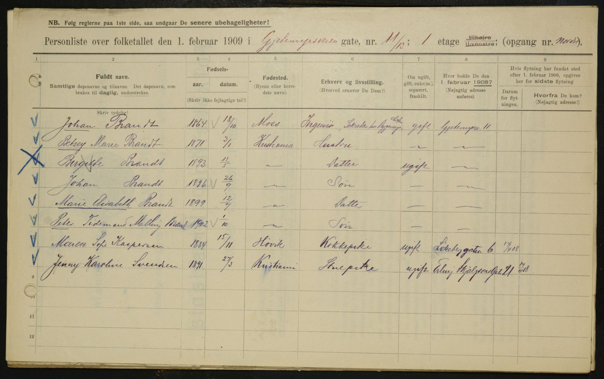 OBA, Municipal Census 1909 for Kristiania, 1909, p. 26144