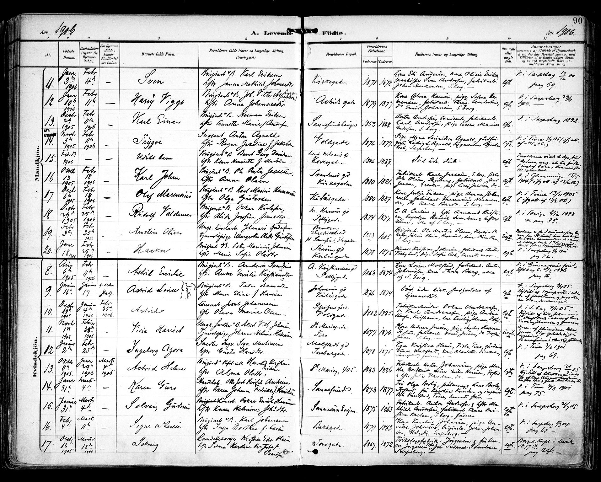 Sarpsborg prestekontor Kirkebøker, AV/SAO-A-2006/F/Fa/L0005: Parish register (official) no. 5, 1900-1909, p. 90