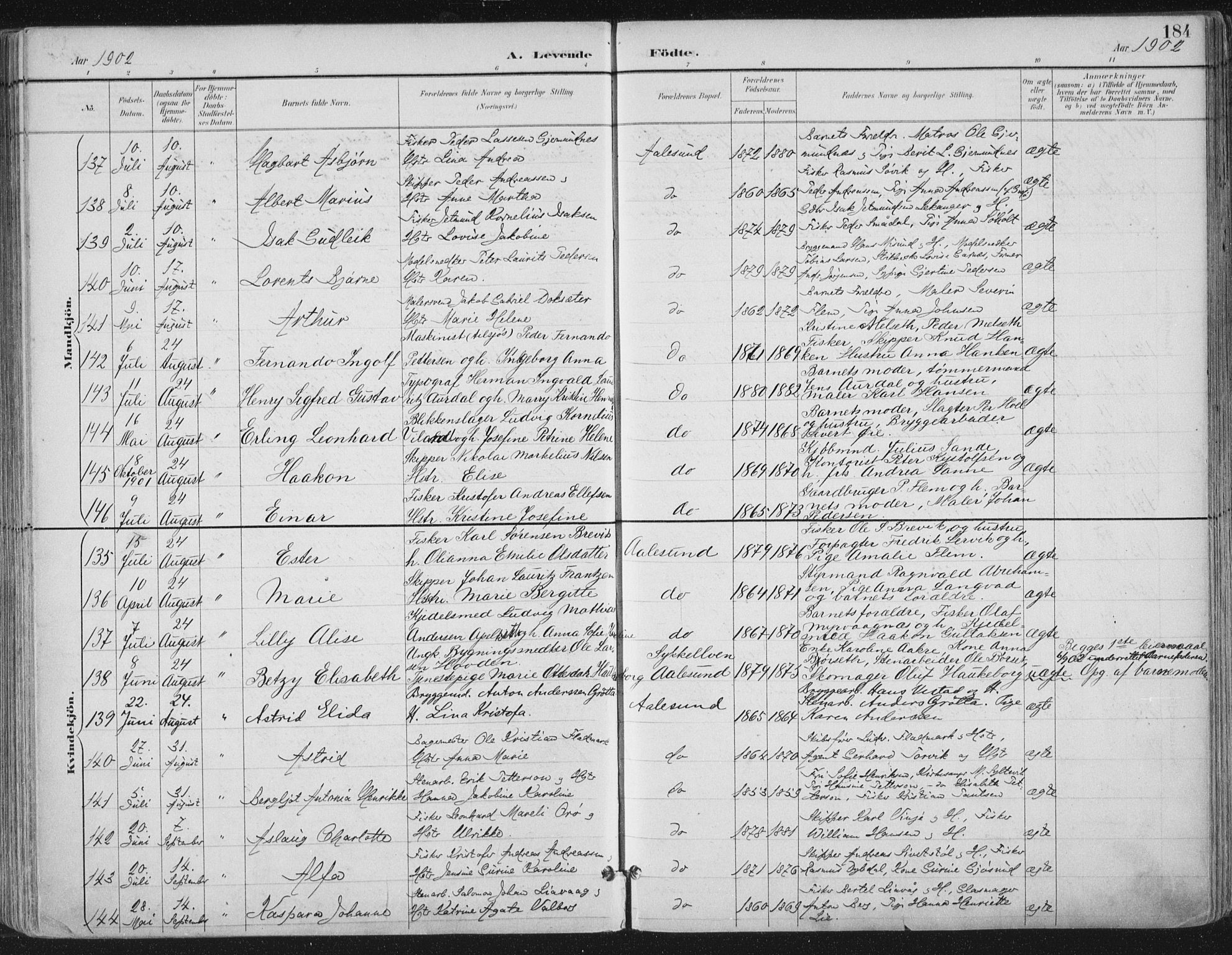 Ministerialprotokoller, klokkerbøker og fødselsregistre - Møre og Romsdal, SAT/A-1454/529/L0456: Parish register (official) no. 529A06, 1894-1906, p. 184