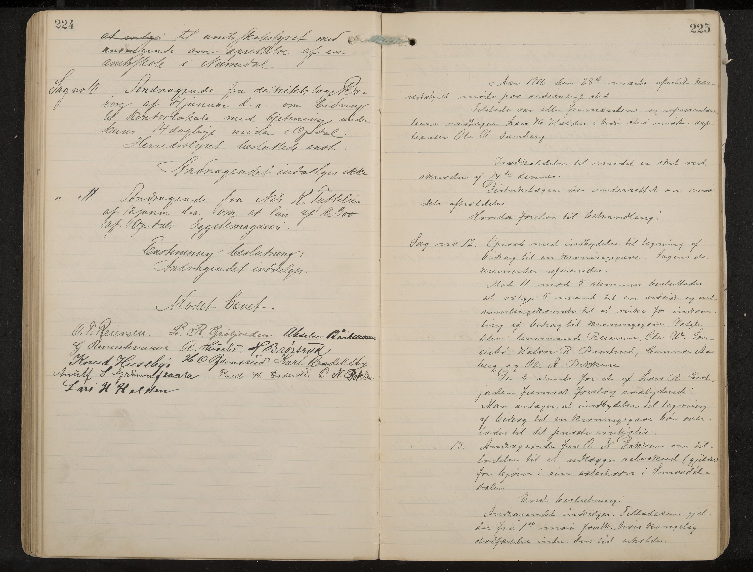 Uvdal formannskap og sentraladministrasjon, IKAK/0634021/A/Aa/L0001: Møtebok, 1901-1909, p. 224-225