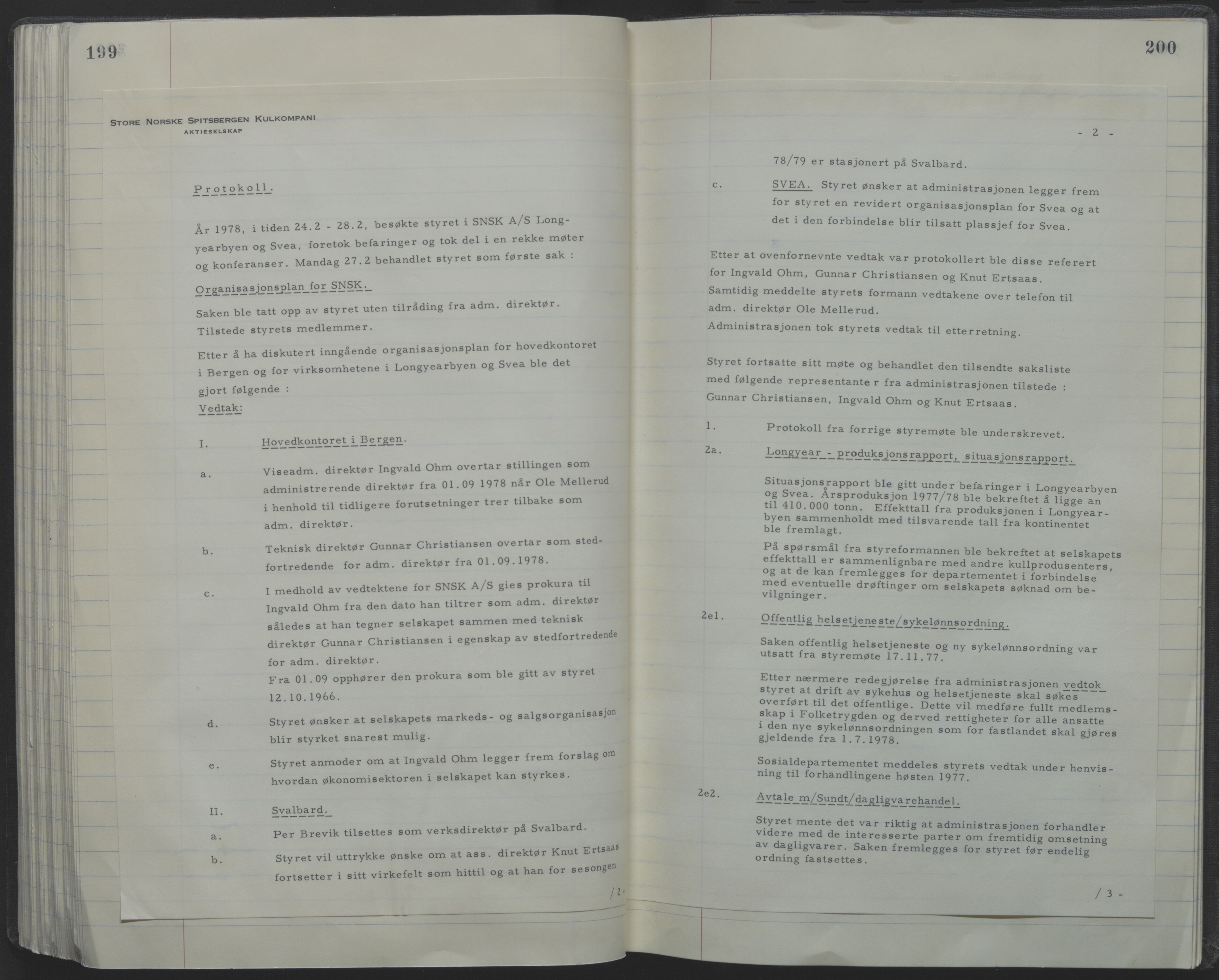 Store Norske Spitsbergen Kulkompani A/S, AV/SATØ-P-0073/09/A/Ab/Aba/L0001: Styreprotokoll 6, 1970-1979, p. 199-200