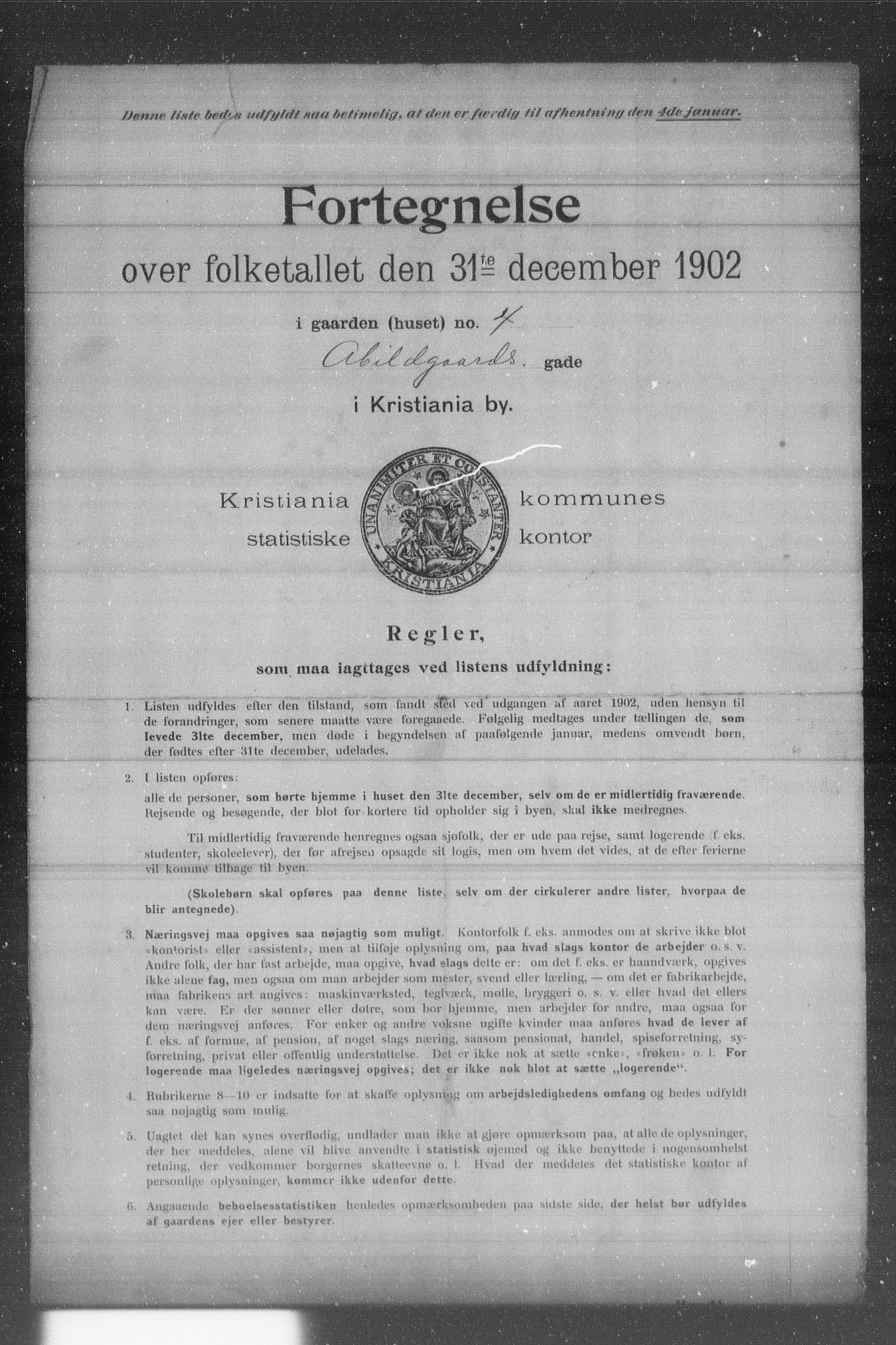 OBA, Municipal Census 1902 for Kristiania, 1902, p. 6