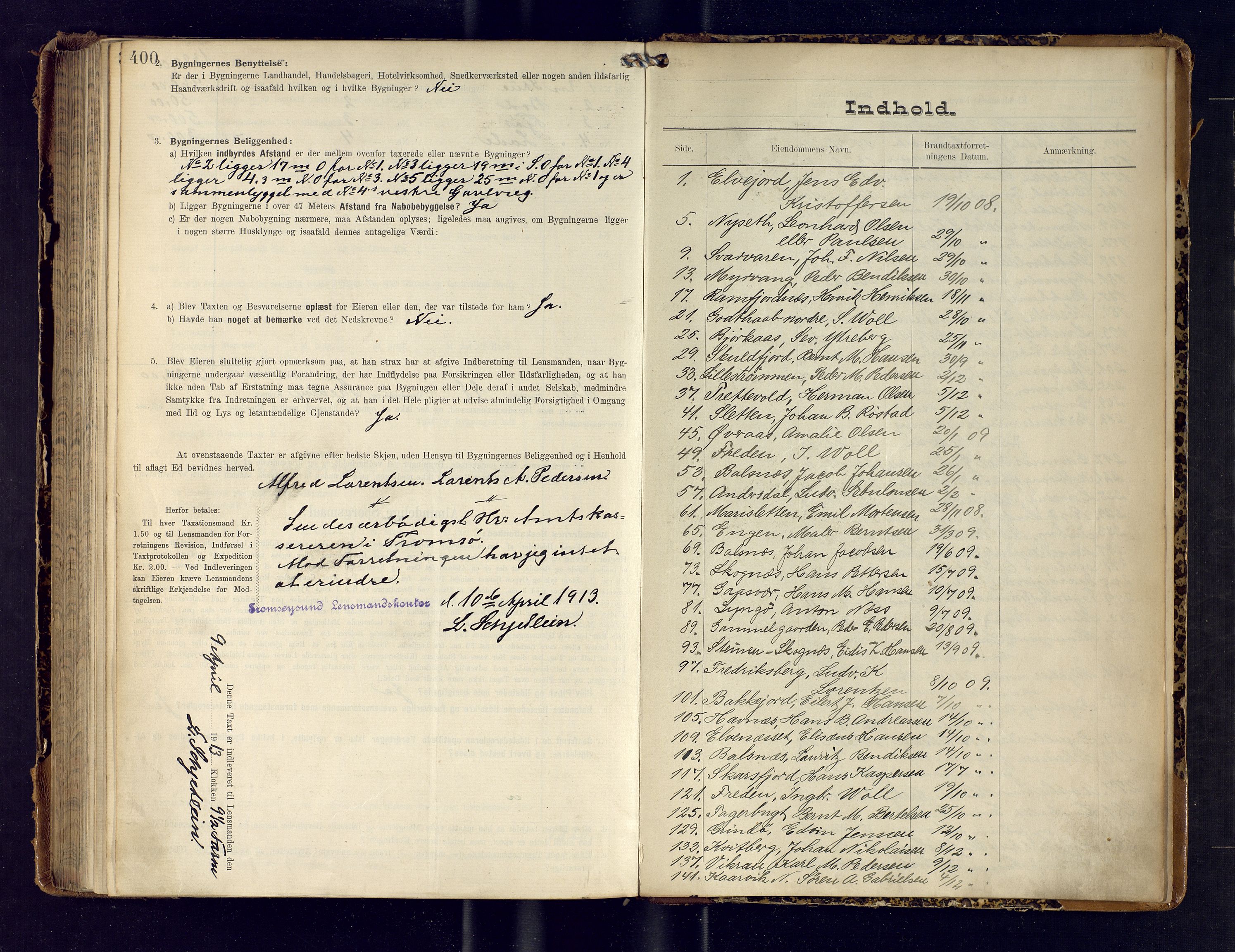 Tromsøysund lensmannskontor, SATØ/SATØ-12/F/Fs/Fsb/L0738: Branntakstprotokoll (S).  Med register, 1908-1913, p. 400-401