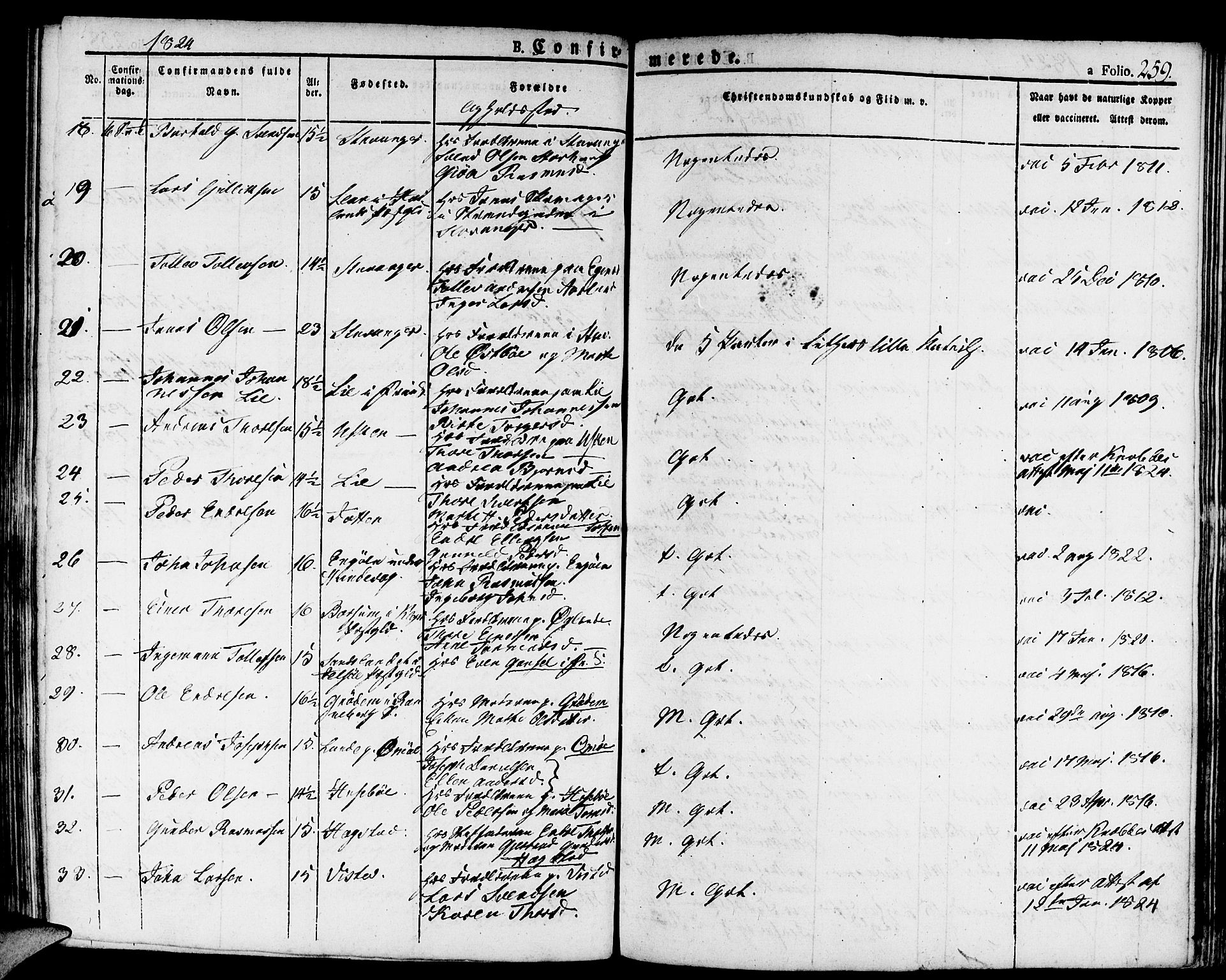 Domkirken sokneprestkontor, SAST/A-101812/001/30/30BA/L0009: Parish register (official) no. A 9, 1821-1832, p. 259