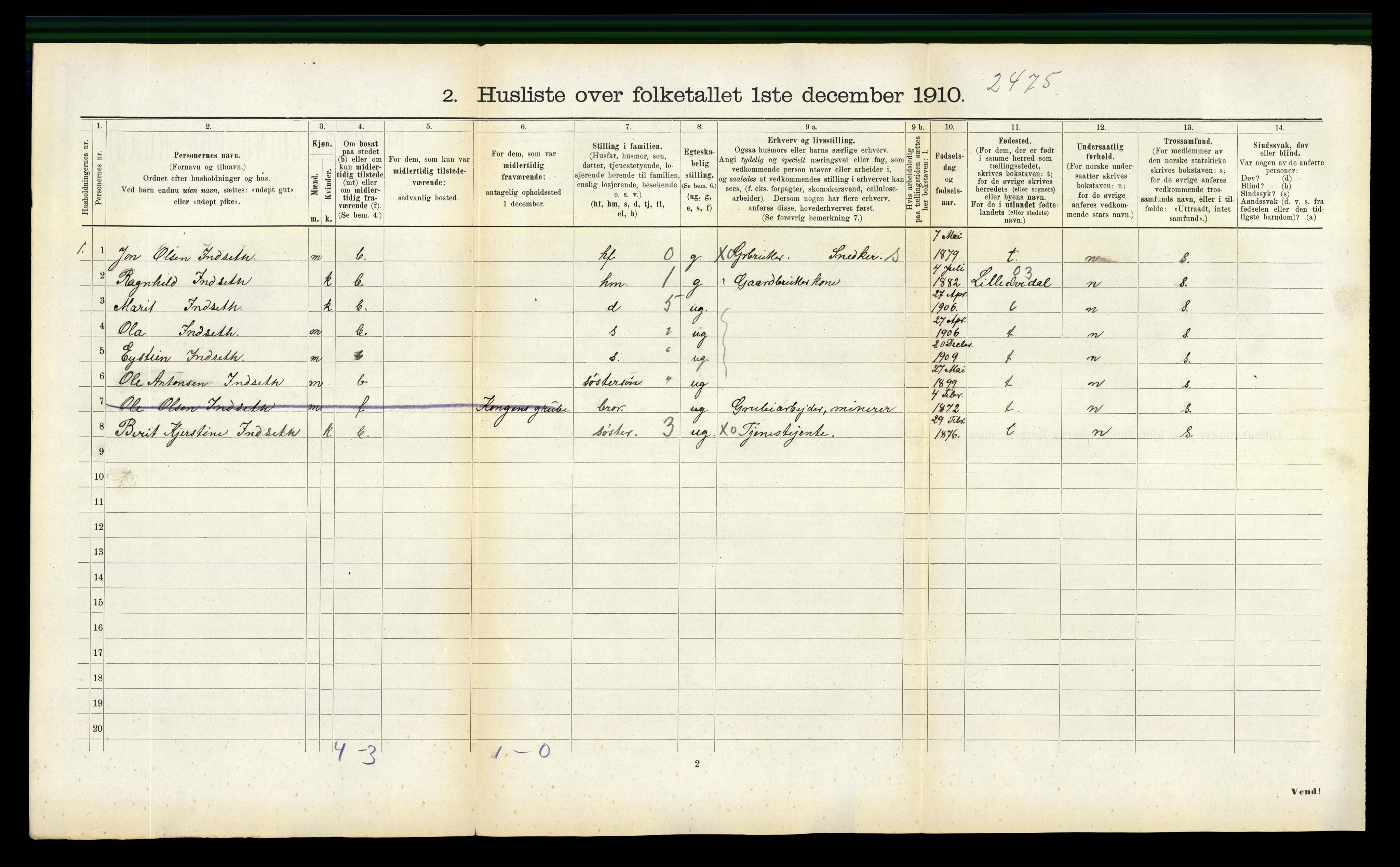 RA, 1910 census for Røros, 1910, p. 796