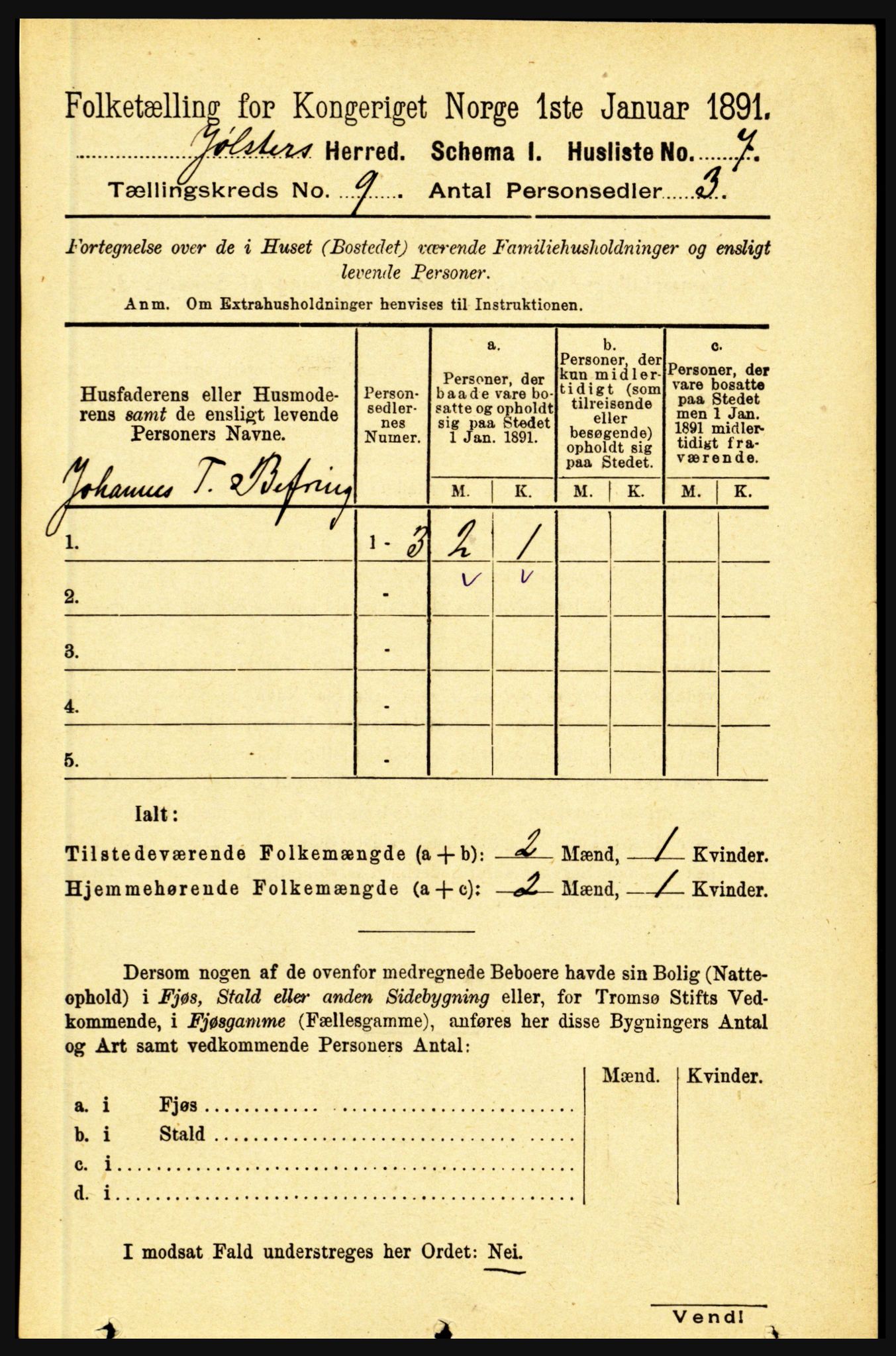 RA, 1891 census for 1431 Jølster, 1891, p. 3099