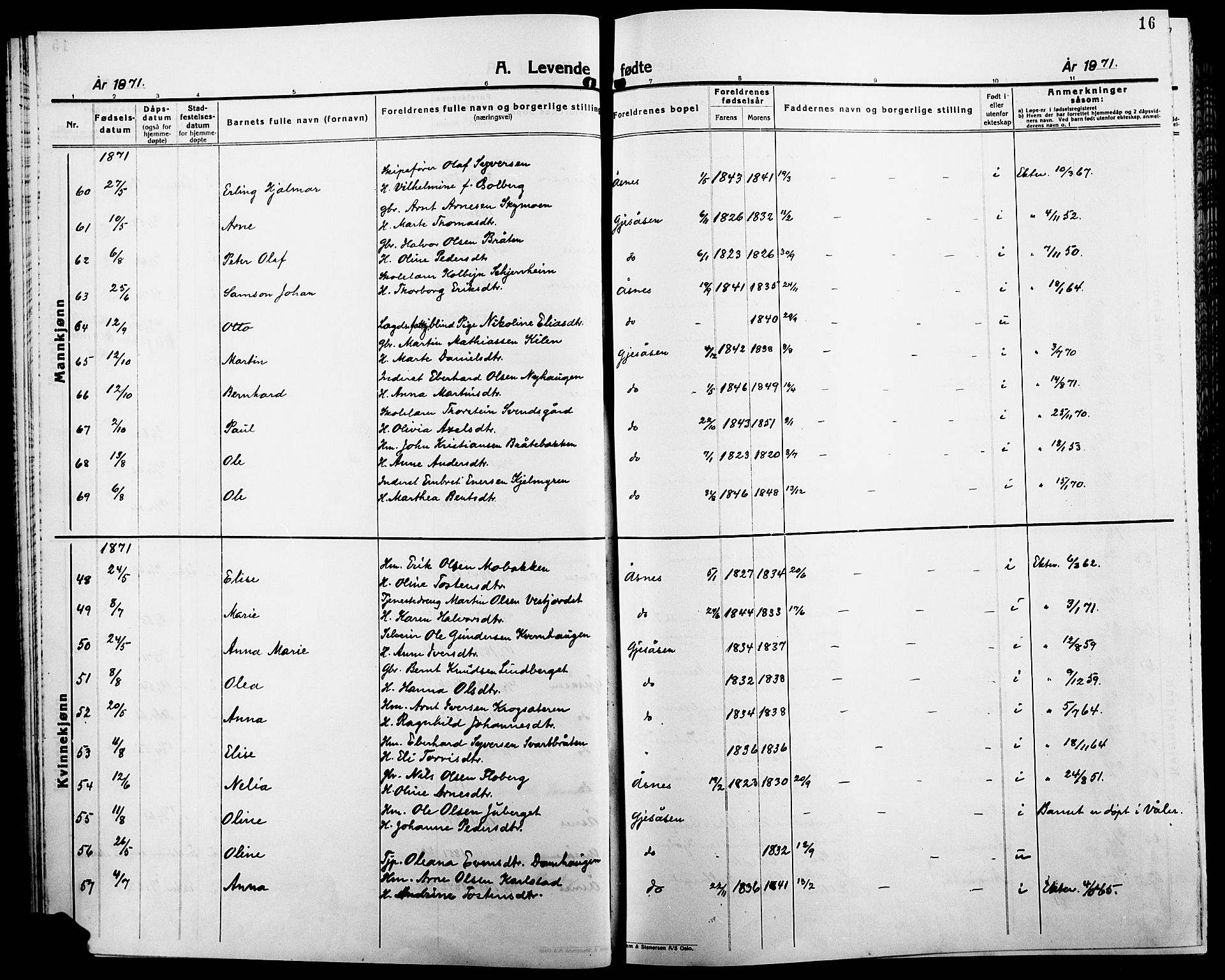 Åsnes prestekontor, AV/SAH-PREST-042/H/Ha/Haa/L0000B: Parish register (official), 1870-1889, p. 16