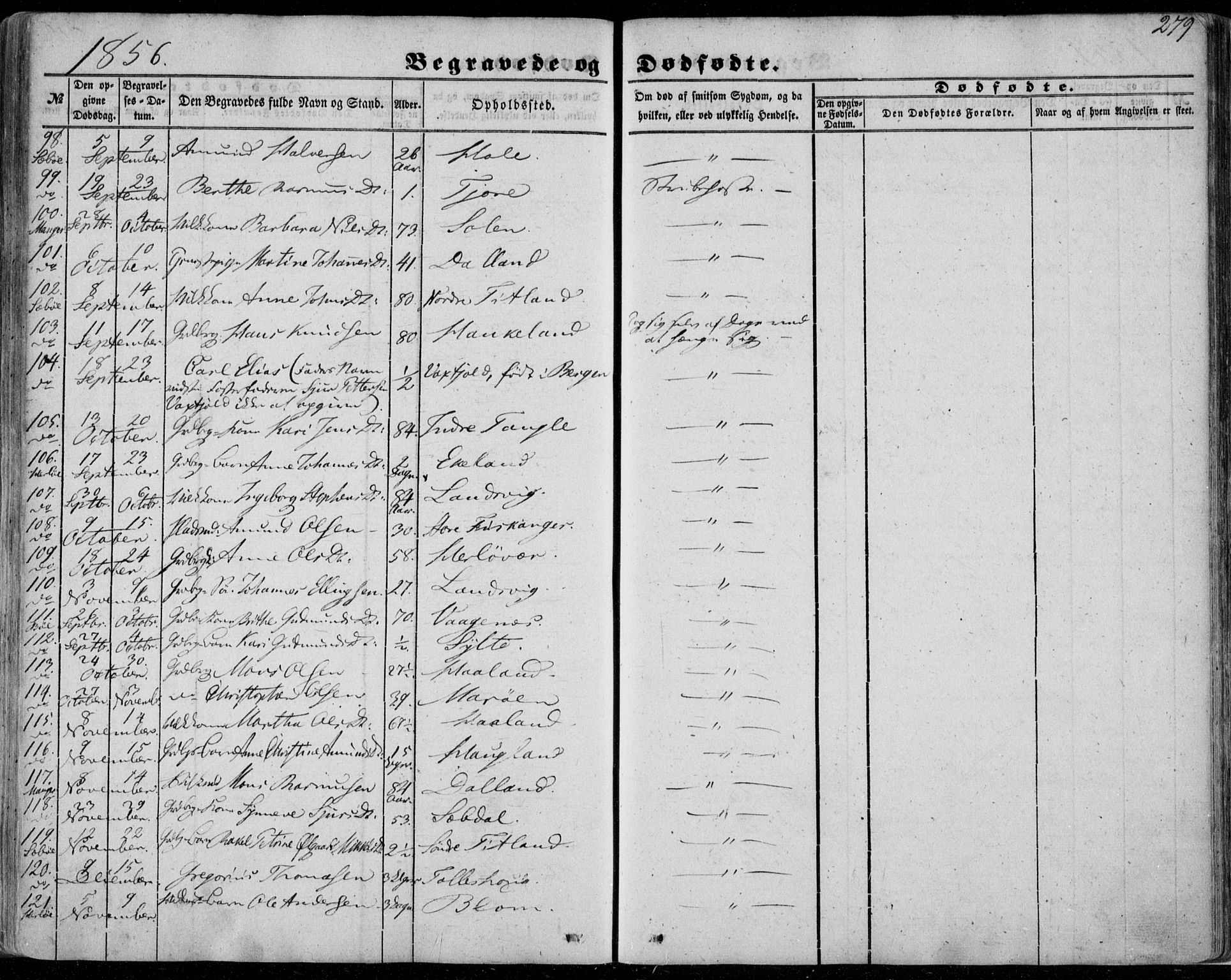 Manger sokneprestembete, SAB/A-76801/H/Haa: Parish register (official) no. A 6, 1849-1859, p. 279