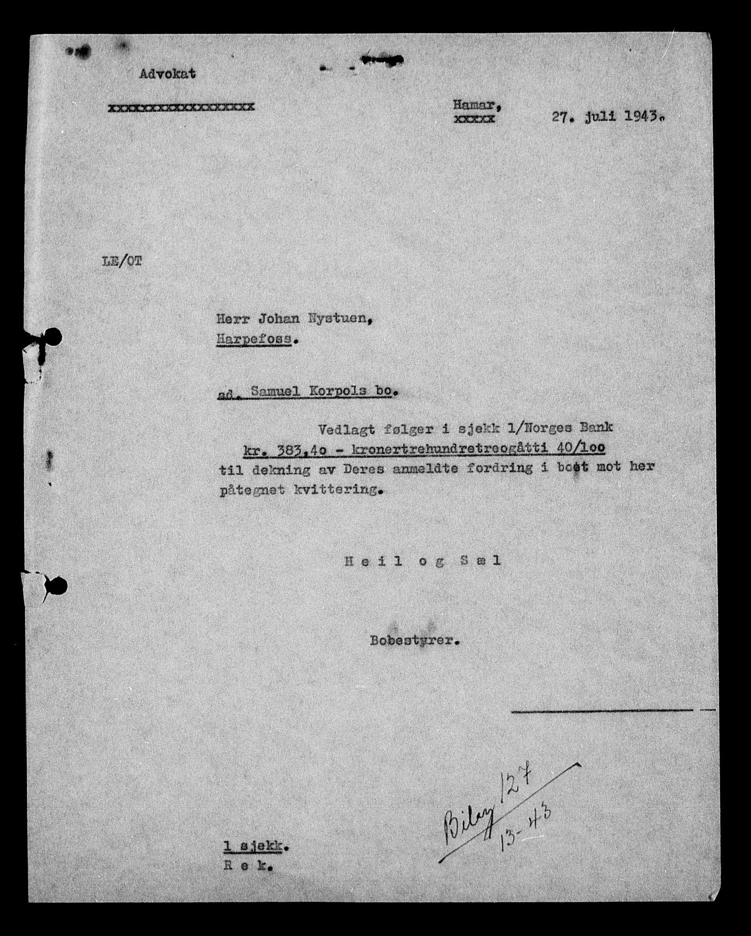 Justisdepartementet, Tilbakeføringskontoret for inndratte formuer, AV/RA-S-1564/H/Hc/Hcc/L0949: --, 1945-1947, p. 554