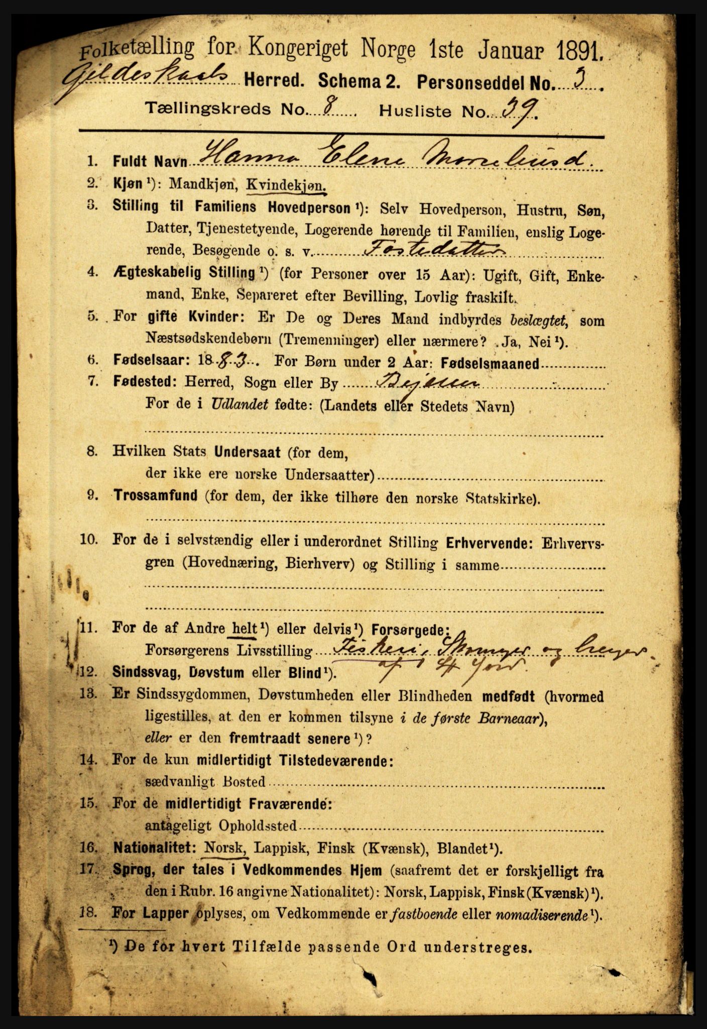 RA, 1891 census for 1838 Gildeskål, 1891, p. 2715