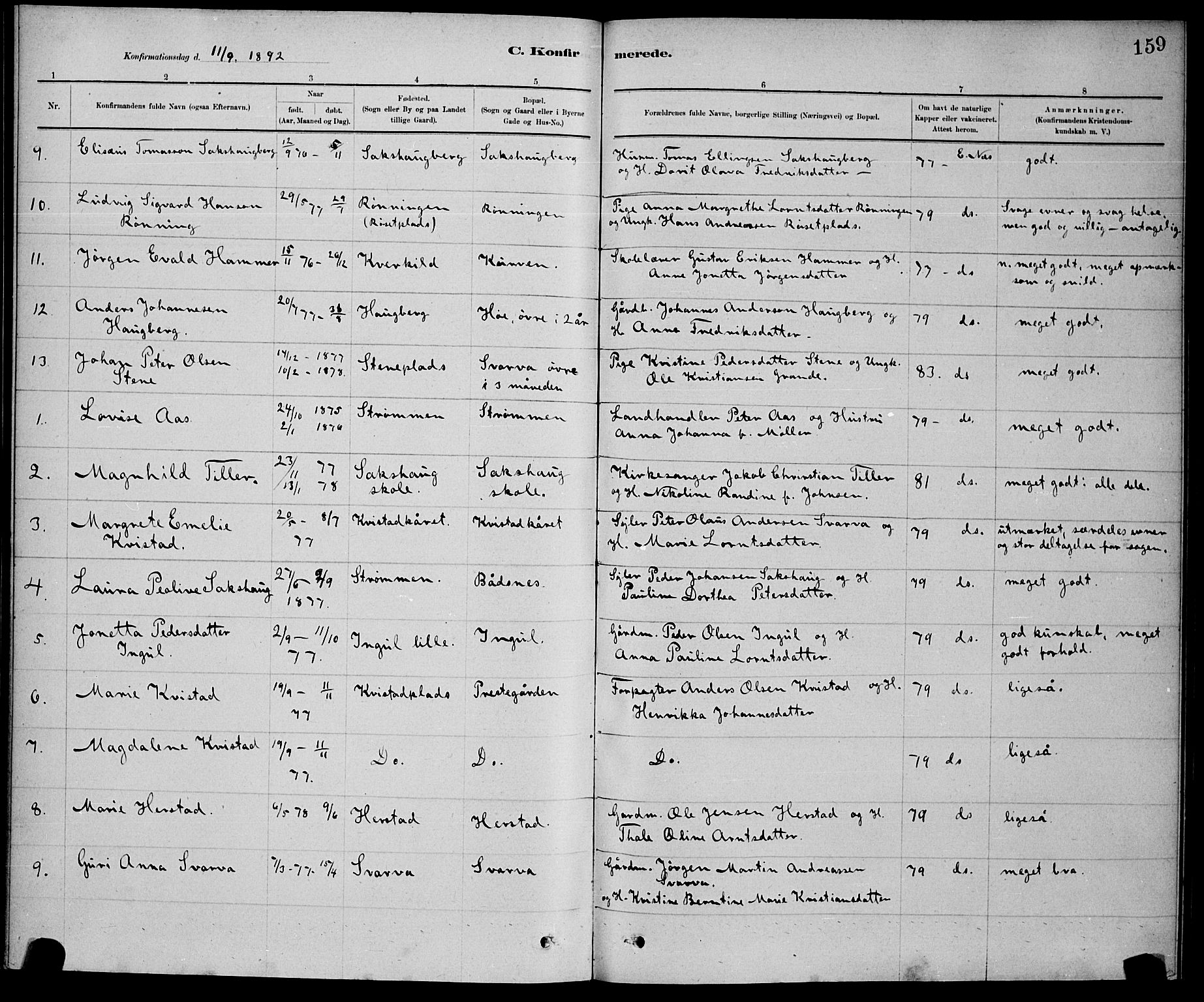 Ministerialprotokoller, klokkerbøker og fødselsregistre - Nord-Trøndelag, AV/SAT-A-1458/730/L0301: Parish register (copy) no. 730C04, 1880-1897, p. 159