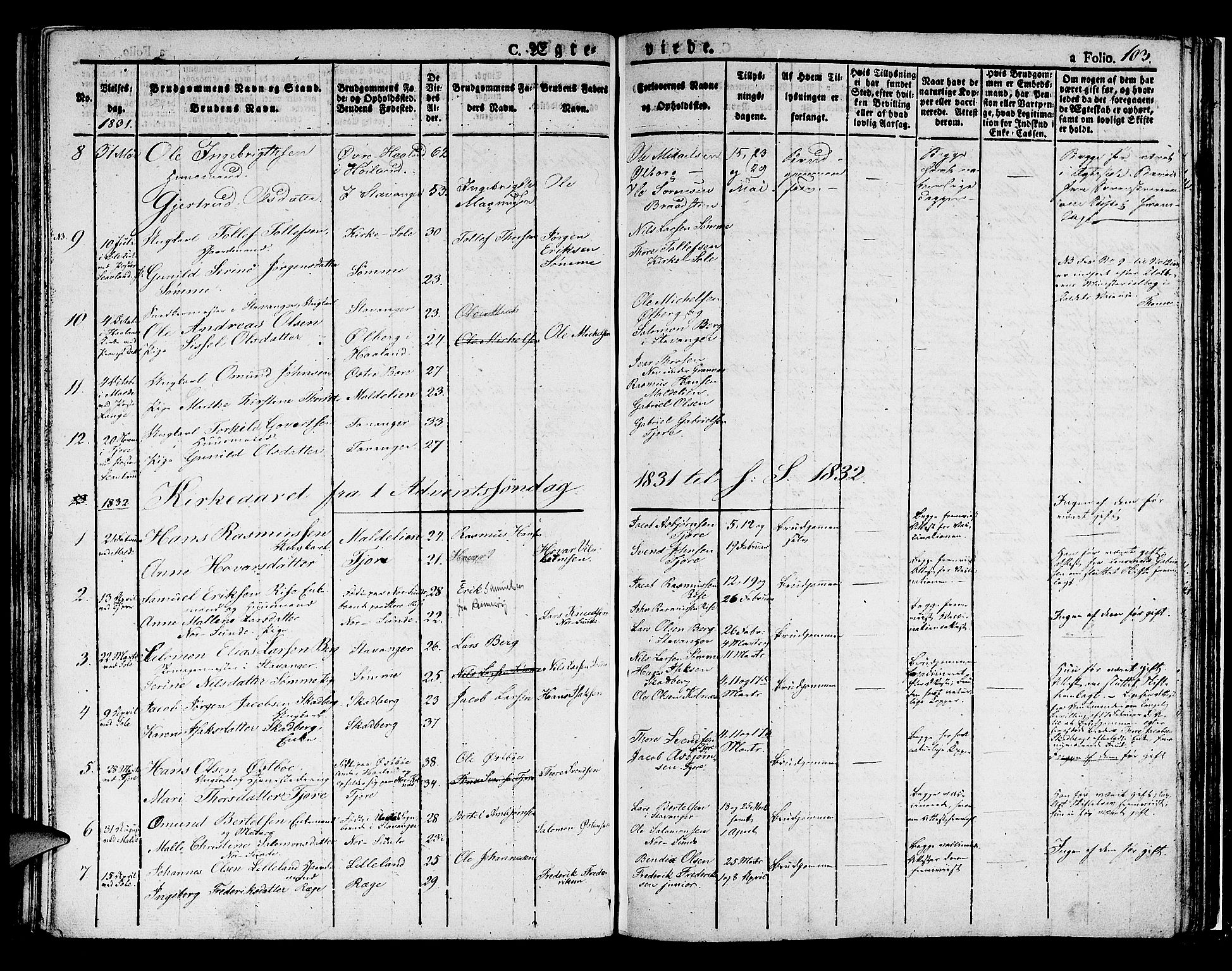 Håland sokneprestkontor, SAST/A-101802/001/30BA/L0005: Parish register (official) no. A 5, 1829-1841, p. 103