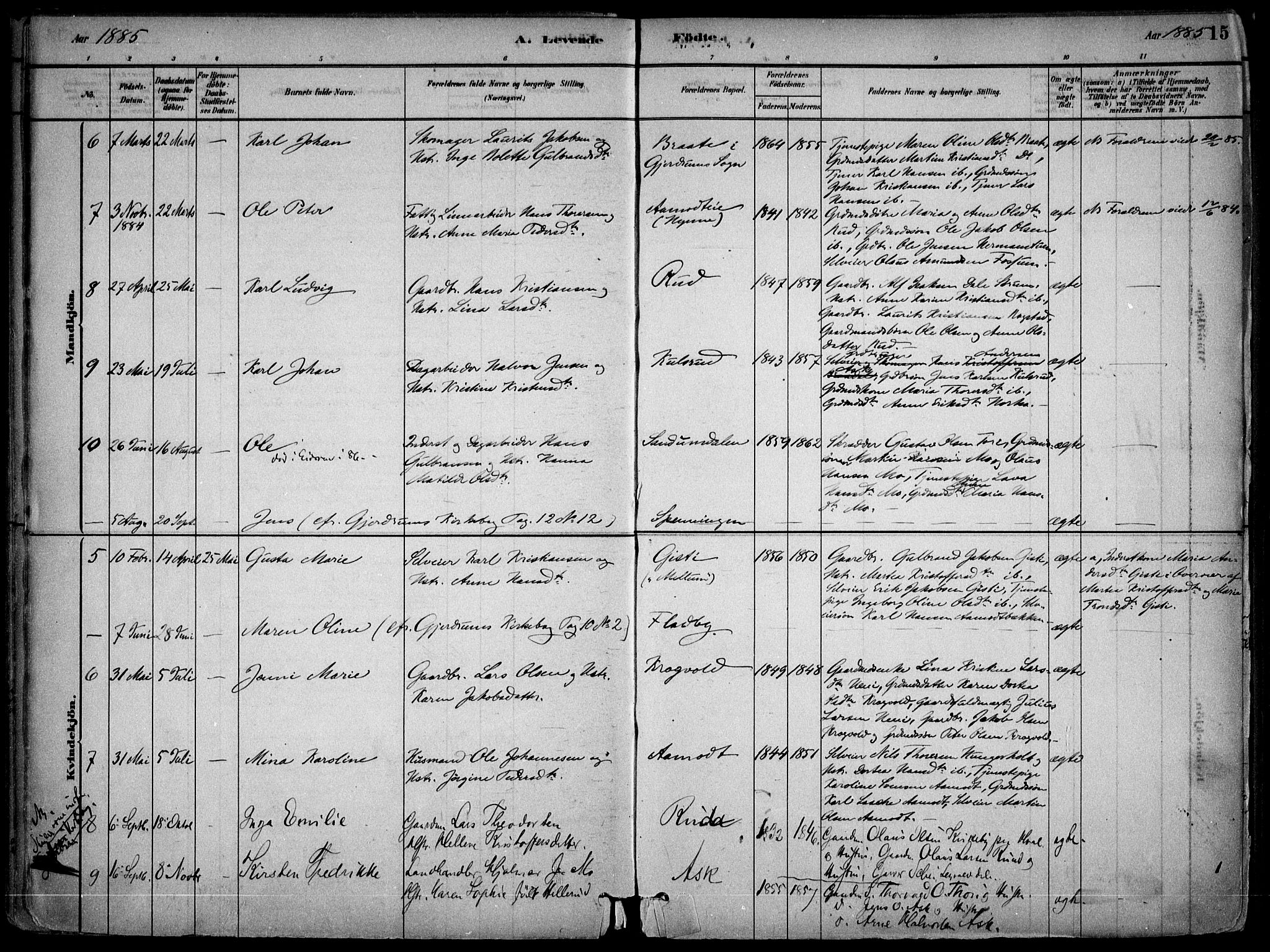 Gjerdrum prestekontor Kirkebøker, AV/SAO-A-10412b/F/Fb/L0001: Parish register (official) no. II 1, 1881-1921, p. 15