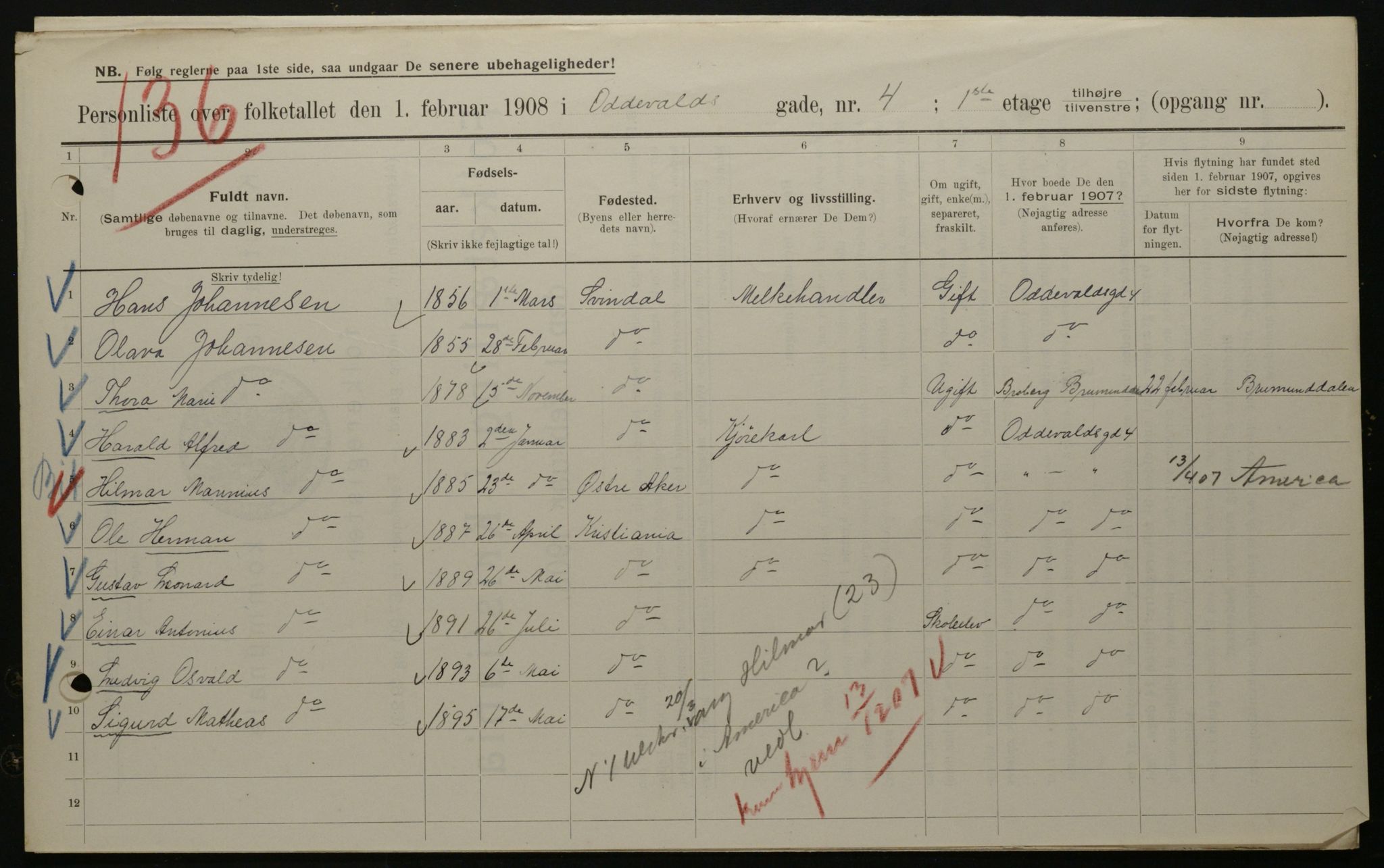 OBA, Municipal Census 1908 for Kristiania, 1908, p. 66933