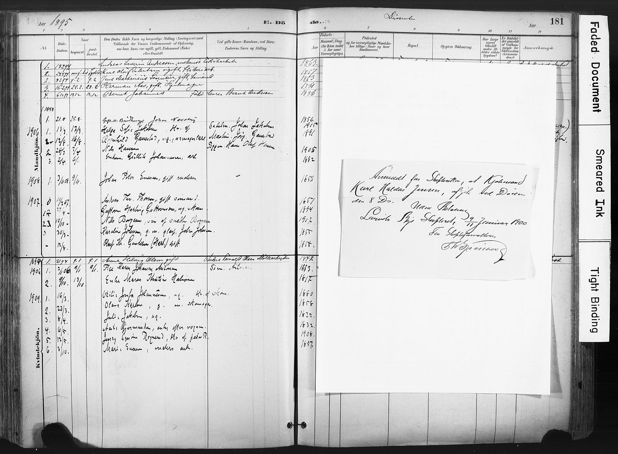 Larvik kirkebøker, SAKO/A-352/F/Fa/L0010: Parish register (official) no. I 10, 1884-1910, p. 181