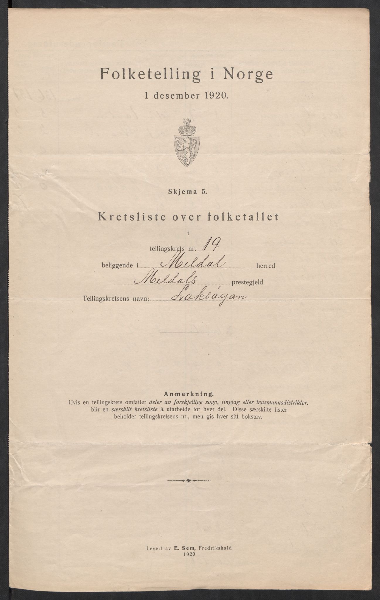 SAT, 1920 census for Meldal, 1920, p. 64