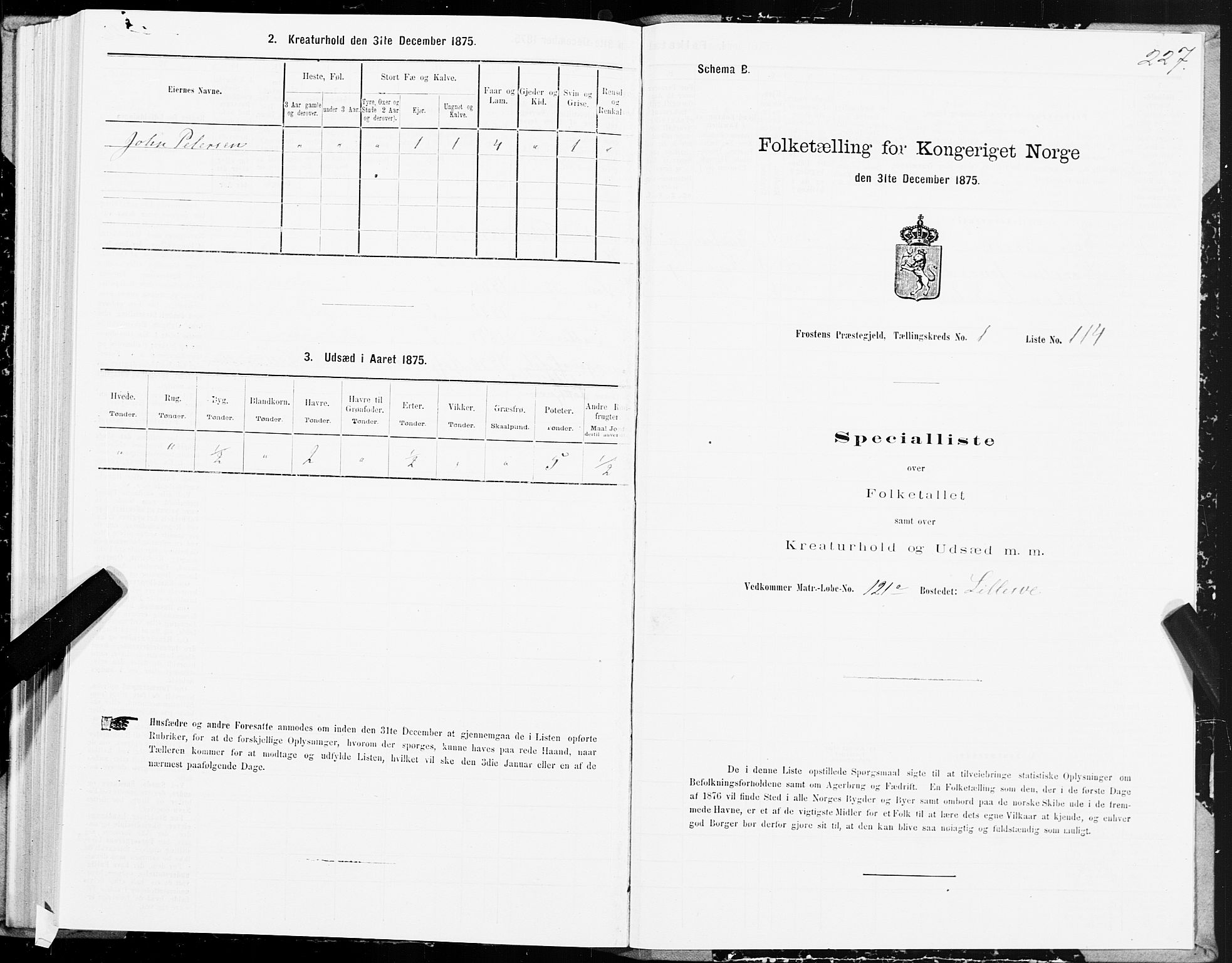 SAT, 1875 census for 1717P Frosta, 1875, p. 1227