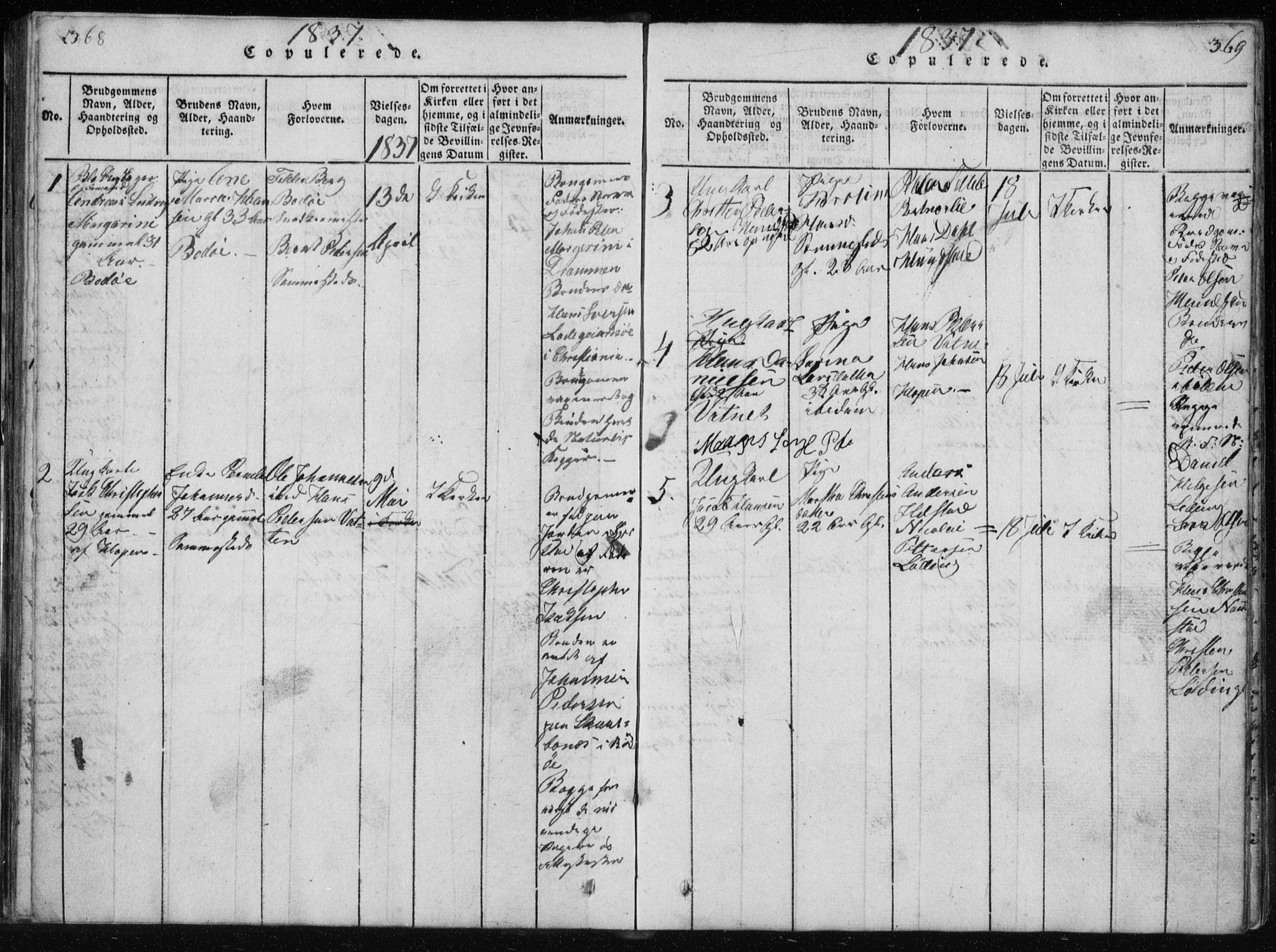 Ministerialprotokoller, klokkerbøker og fødselsregistre - Nordland, SAT/A-1459/801/L0027: Parish register (copy) no. 801C02, 1835-1845, p. 368-369