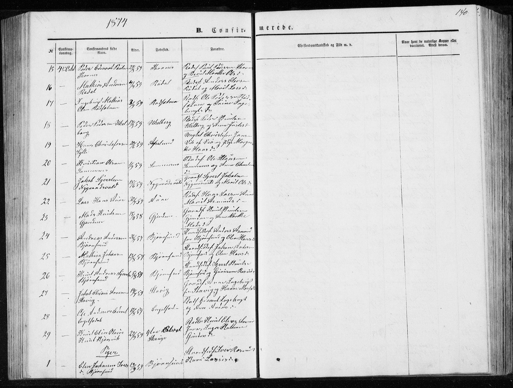 Ministerialprotokoller, klokkerbøker og fødselsregistre - Møre og Romsdal, SAT/A-1454/565/L0754: Parish register (copy) no. 565C03, 1870-1896, p. 140