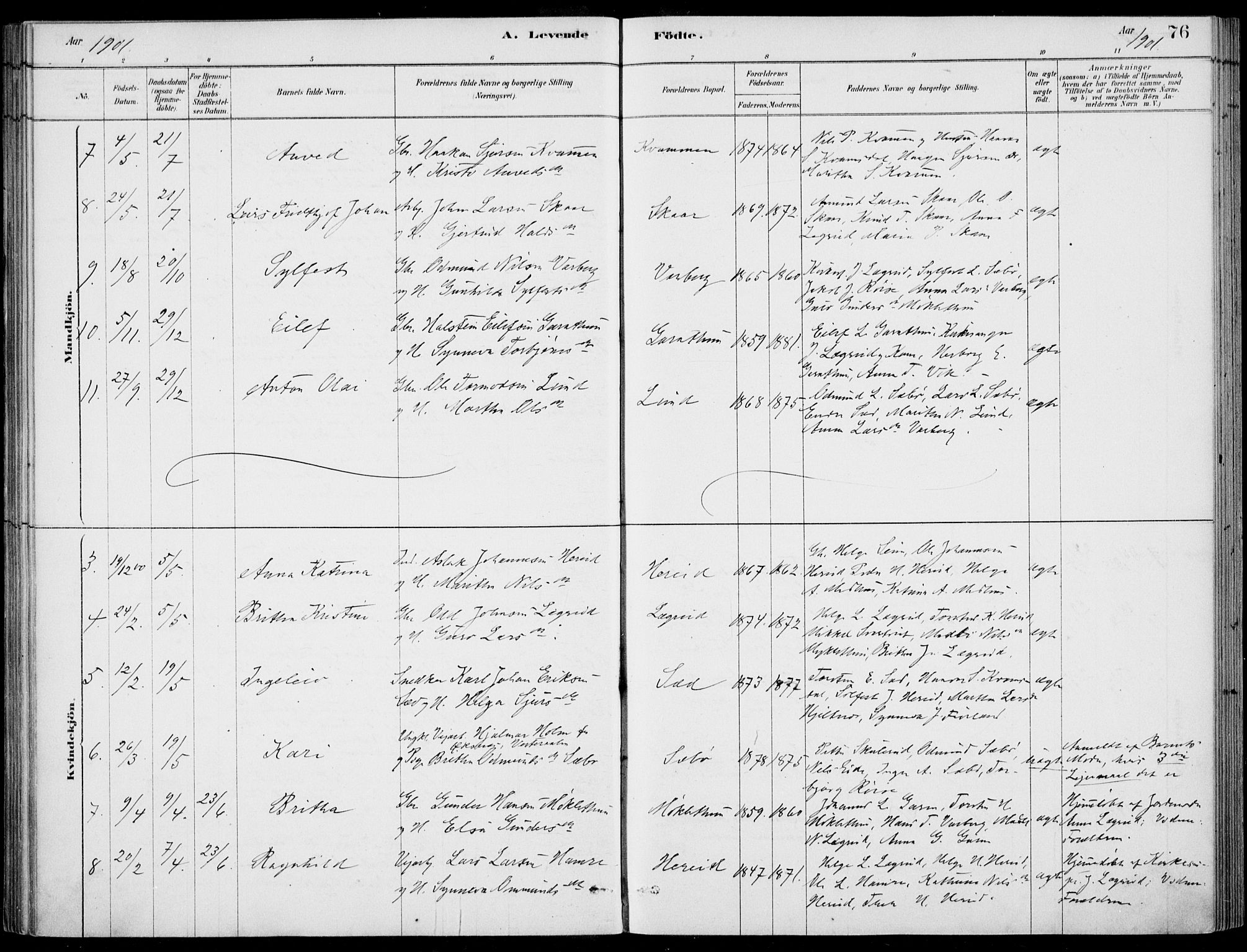 Ulvik sokneprestembete, AV/SAB-A-78801/H/Haa: Parish register (official) no. D  1, 1878-1903, p. 76