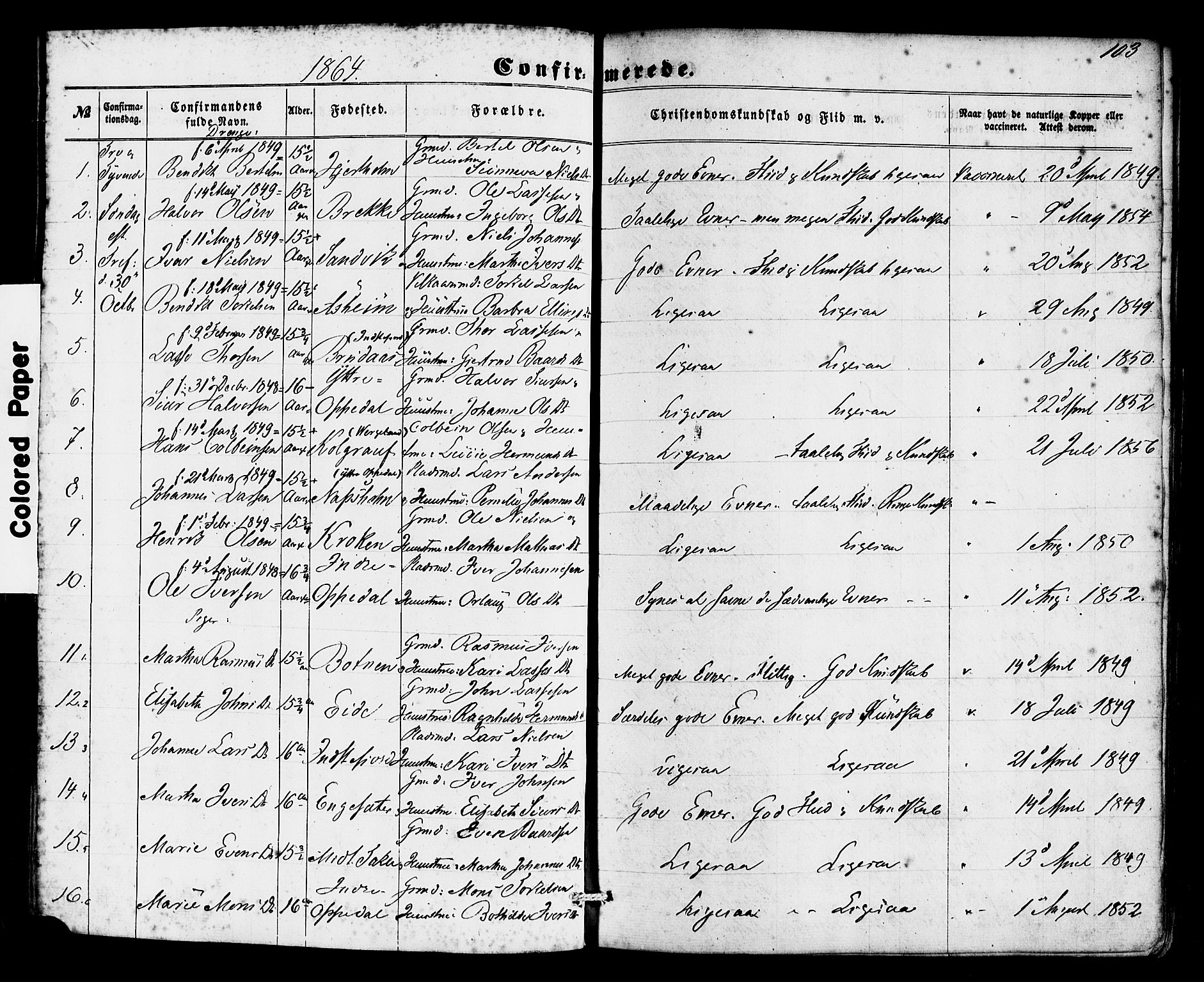 Gulen sokneprestembete, SAB/A-80201/H/Haa/Haac/L0001: Parish register (official) no. C 1, 1859-1881, p. 103