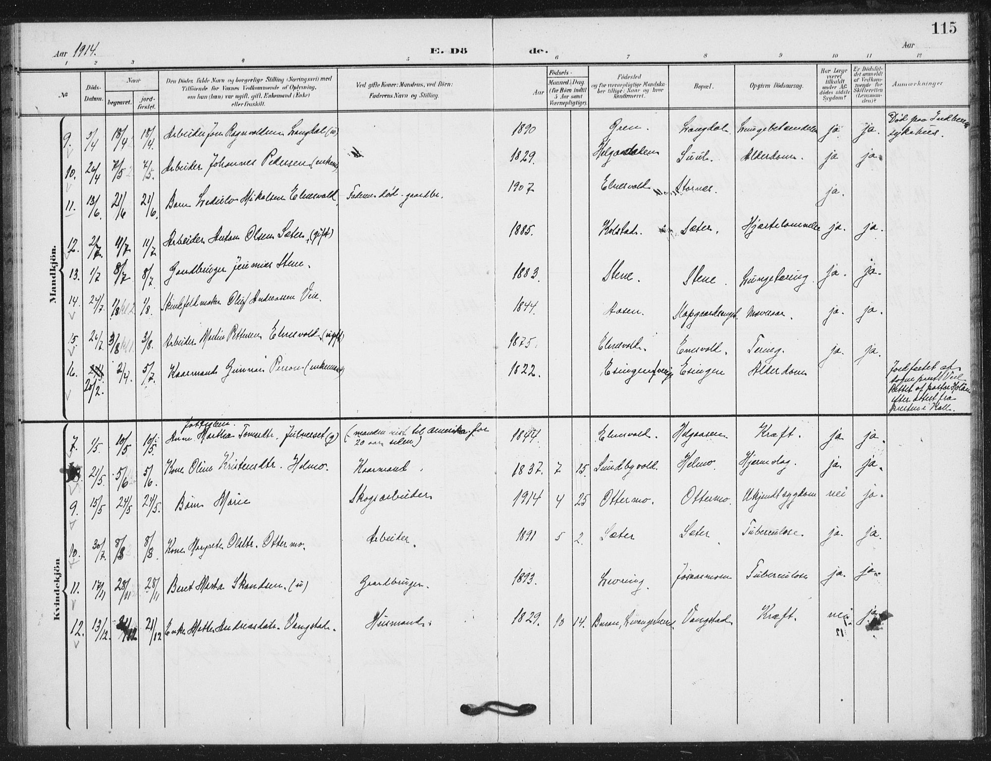 Ministerialprotokoller, klokkerbøker og fødselsregistre - Nord-Trøndelag, SAT/A-1458/724/L0264: Parish register (official) no. 724A02, 1908-1915, p. 115