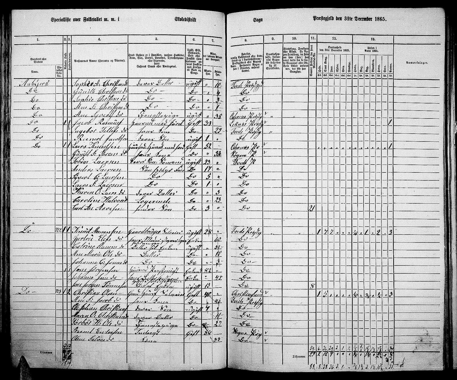 RA, 1865 census for Tveit, 1865, p. 71