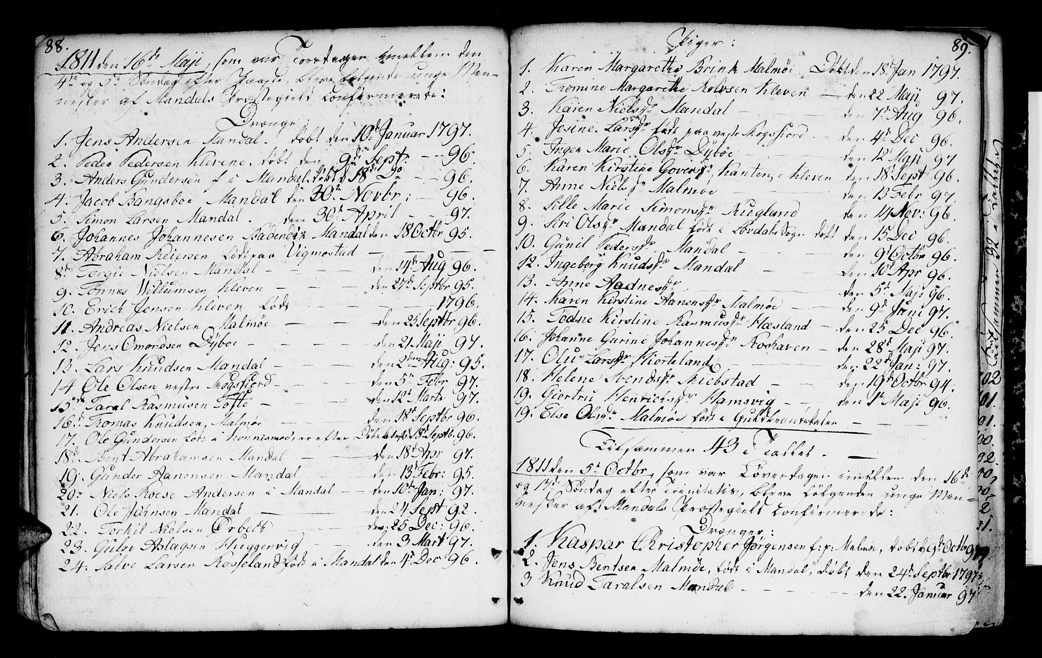 Mandal sokneprestkontor, SAK/1111-0030/F/Fa/Faa/L0004: Parish register (official) no. A 4, 1745-1817, p. 88-89