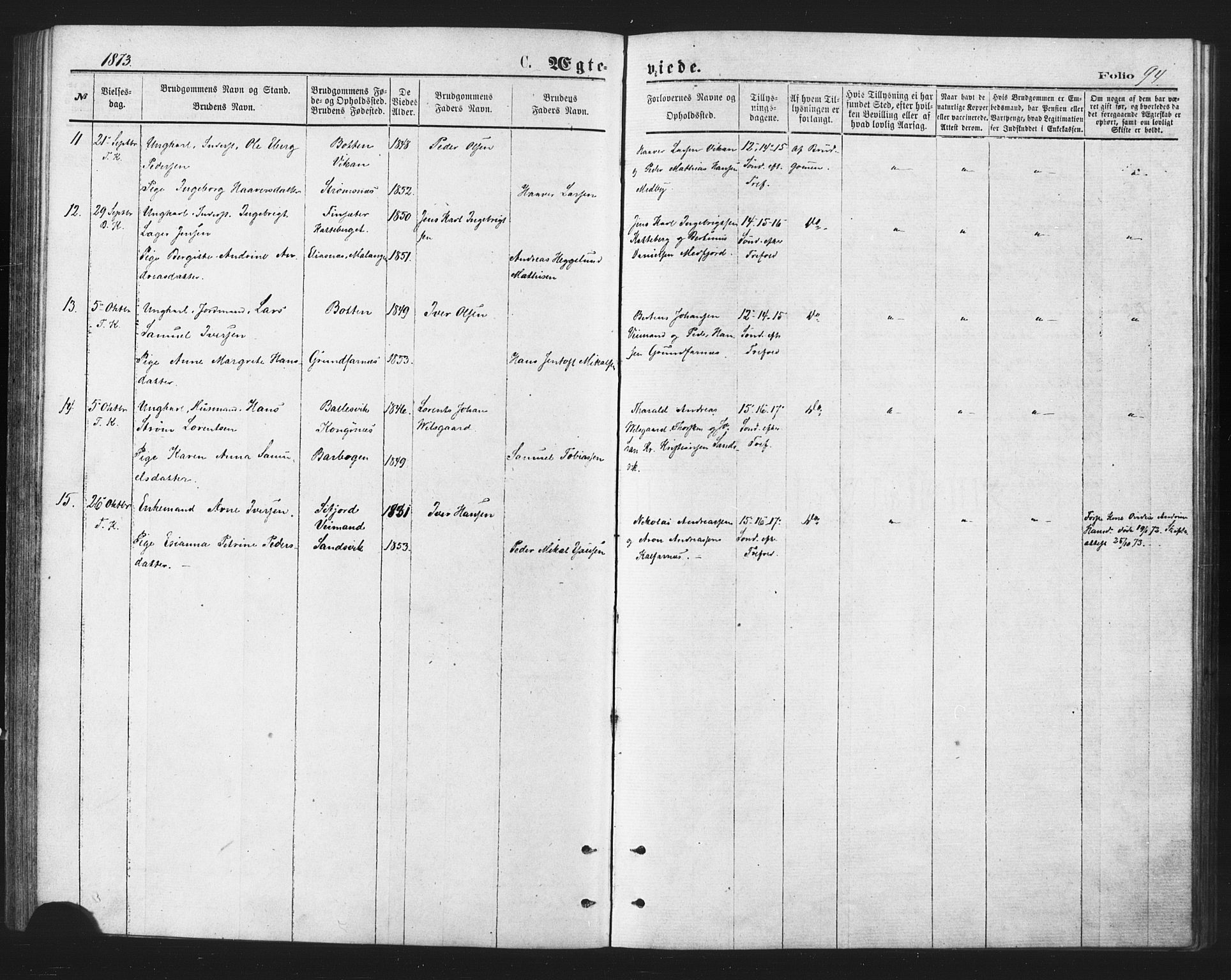 Berg sokneprestkontor, AV/SATØ-S-1318/G/Ga/Gaa/L0003kirke: Parish register (official) no. 3, 1872-1879, p. 94