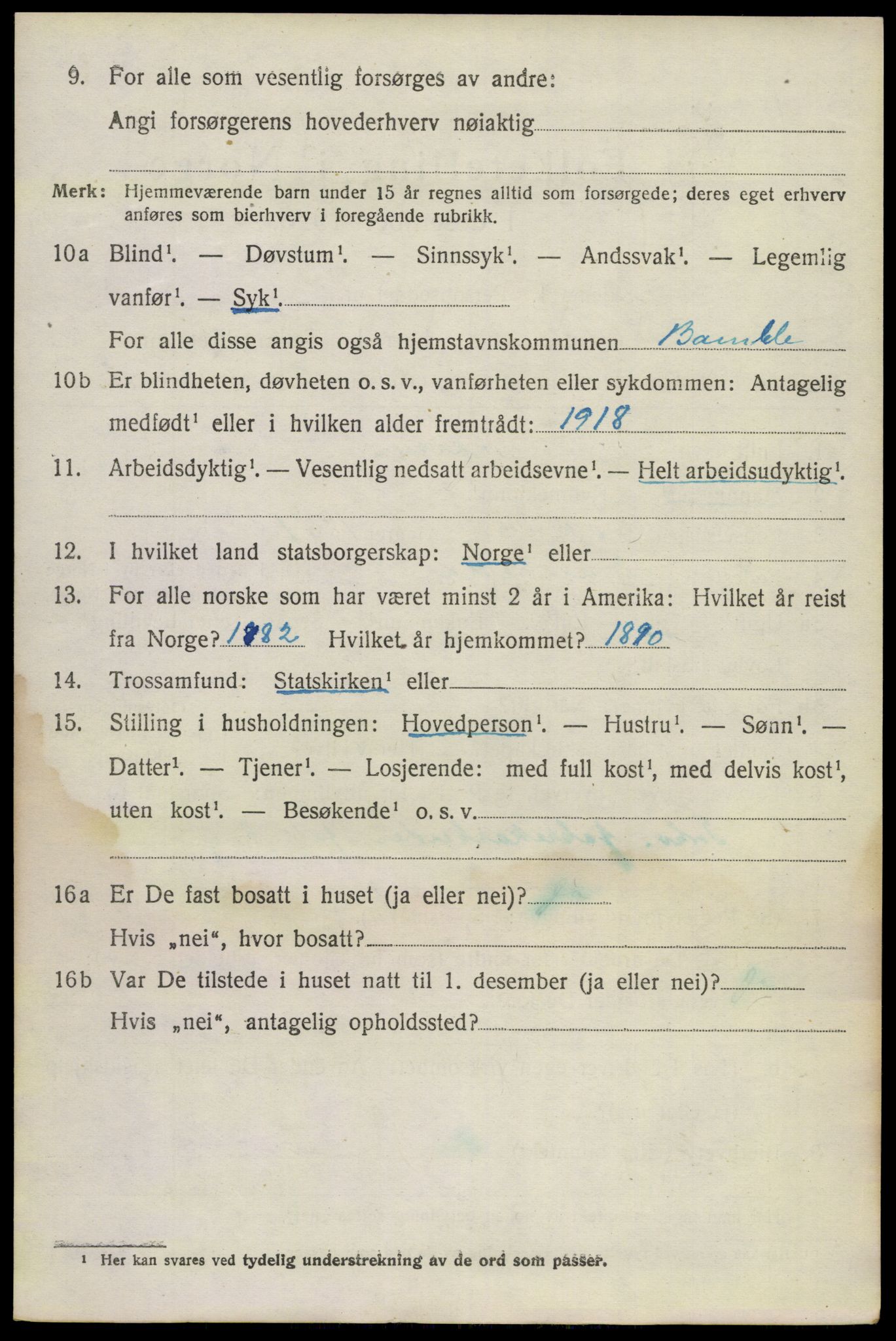 SAKO, 1920 census for Bamble, 1920, p. 2858