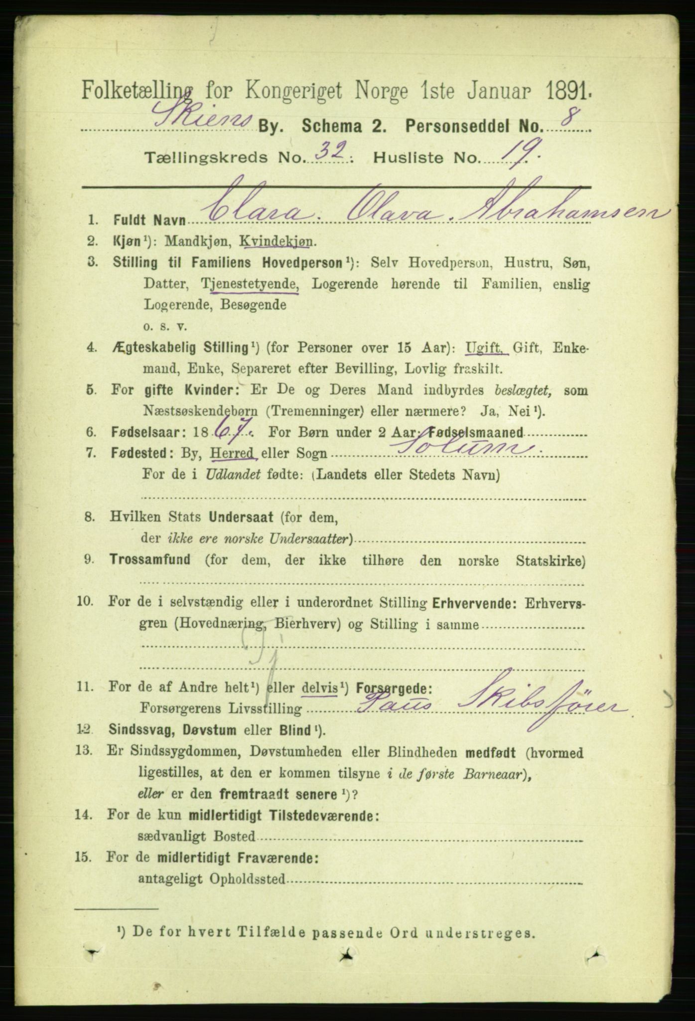 RA, 1891 census for 0806 Skien, 1891, p. 7349