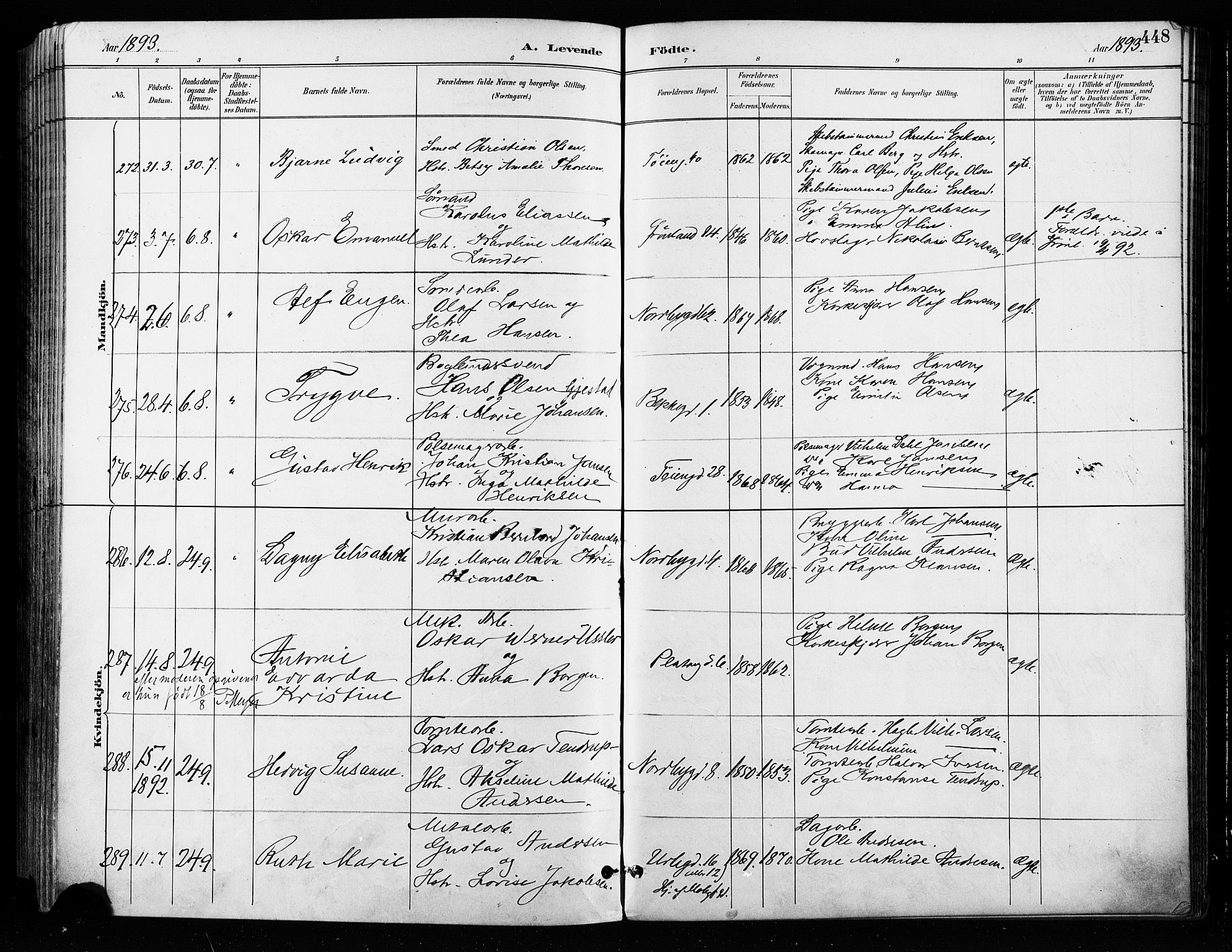 Grønland prestekontor Kirkebøker, AV/SAO-A-10848/F/Fa/L0009: Parish register (official) no. 9, 1888-1893, p. 448