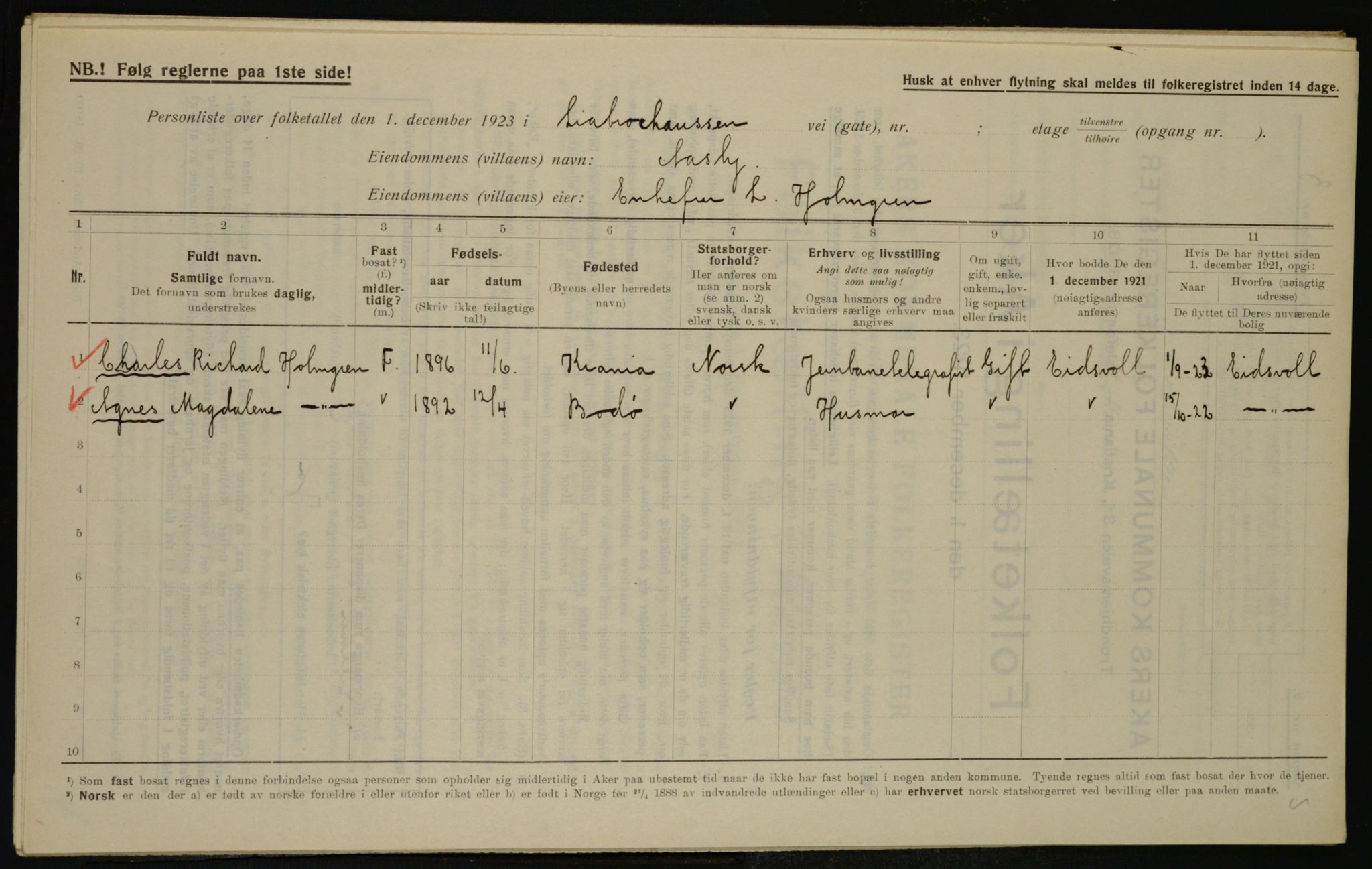 , Municipal Census 1923 for Aker, 1923, p. 40767