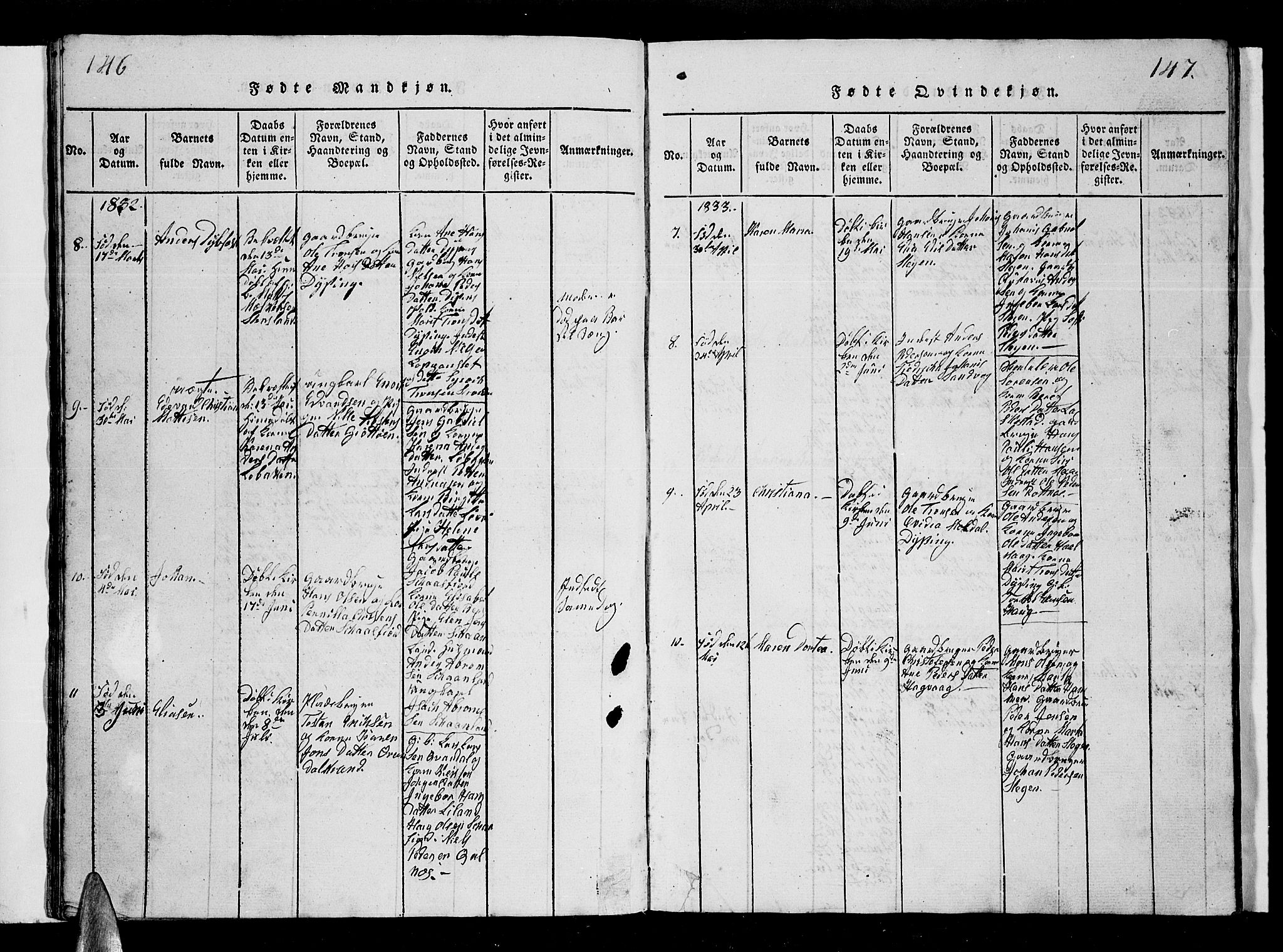 Ministerialprotokoller, klokkerbøker og fødselsregistre - Nordland, AV/SAT-A-1459/855/L0812: Parish register (copy) no. 855C01, 1821-1838, p. 146-147