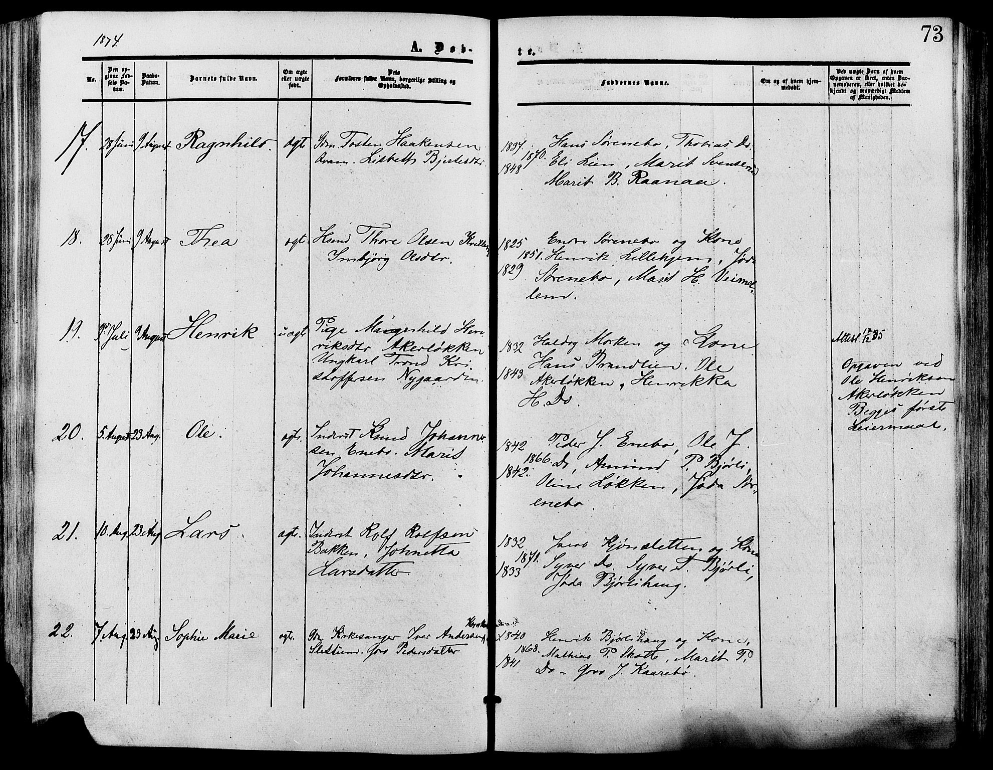 Lesja prestekontor, SAH/PREST-068/H/Ha/Haa/L0009: Parish register (official) no. 9, 1854-1889, p. 73