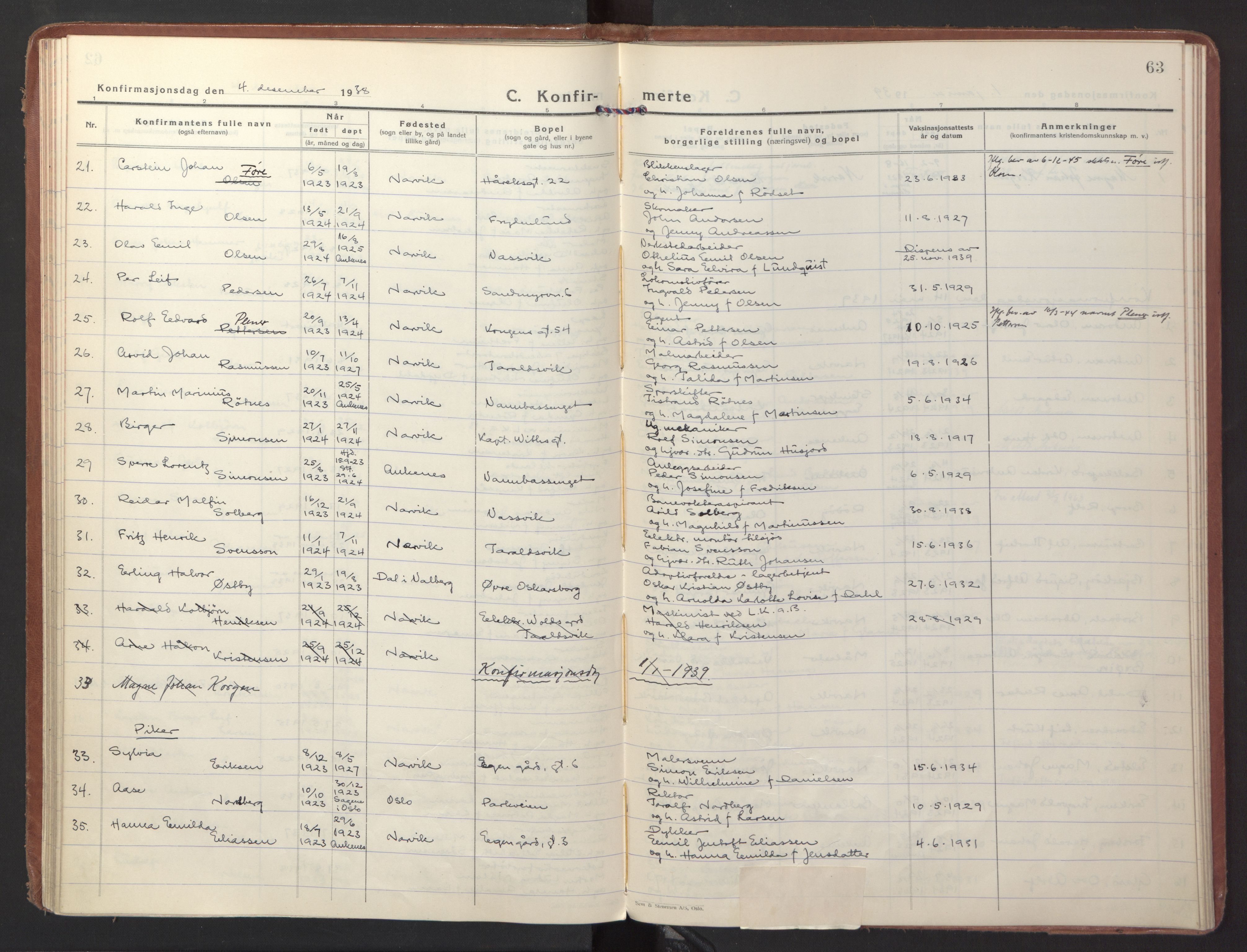 Ministerialprotokoller, klokkerbøker og fødselsregistre - Nordland, AV/SAT-A-1459/871/L1007: Parish register (official) no. 871A23, 1932-1942, p. 63