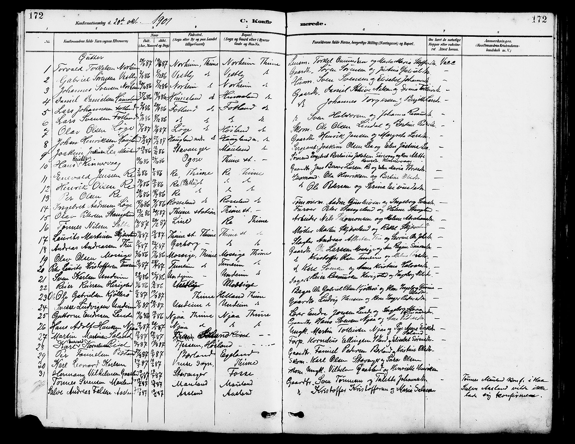 Lye sokneprestkontor, SAST/A-101794/001/30BB/L0007: Parish register (copy) no. B 8, 1889-1909, p. 172