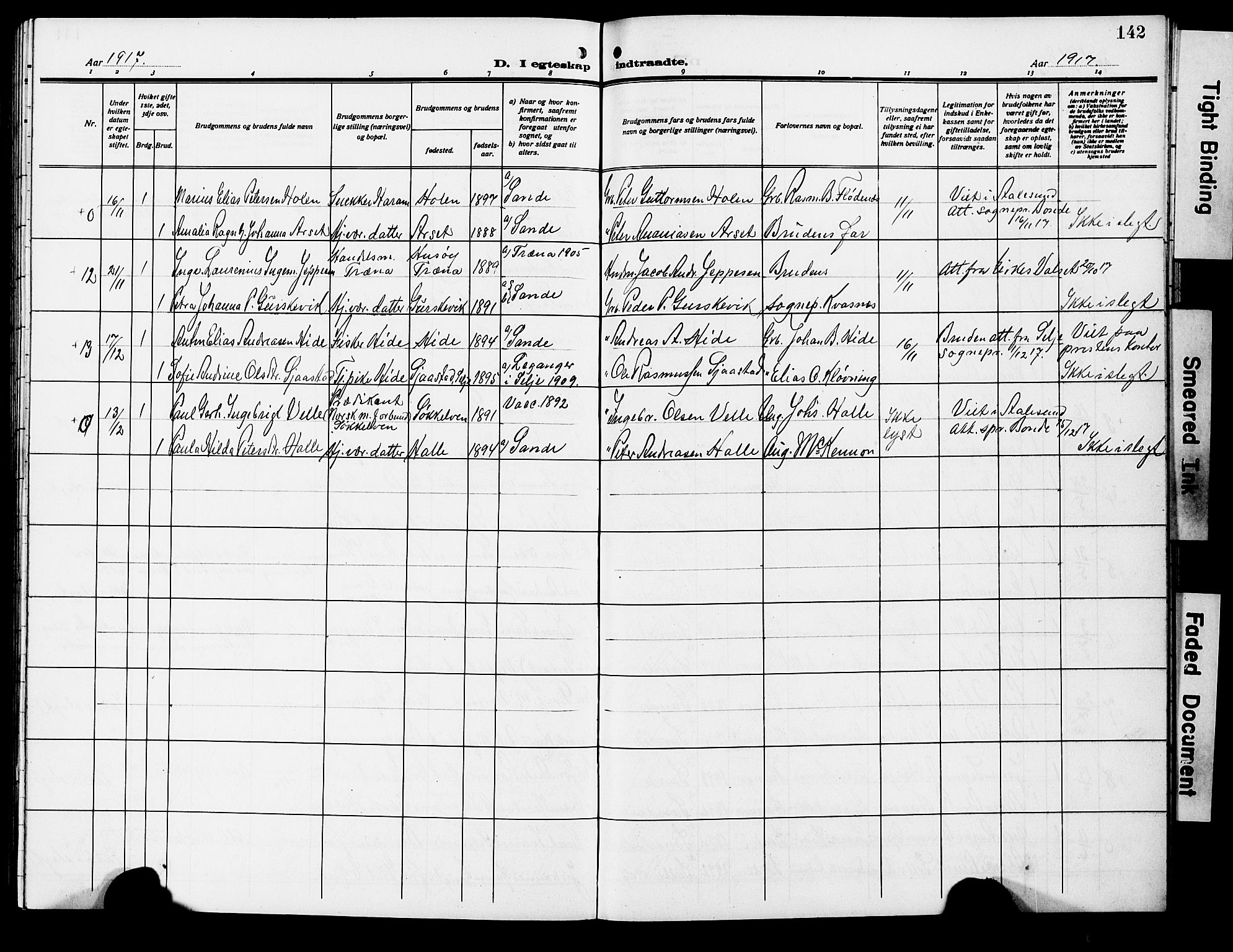 Ministerialprotokoller, klokkerbøker og fødselsregistre - Møre og Romsdal, AV/SAT-A-1454/503/L0050: Parish register (copy) no. 503C05, 1909-1922, p. 142