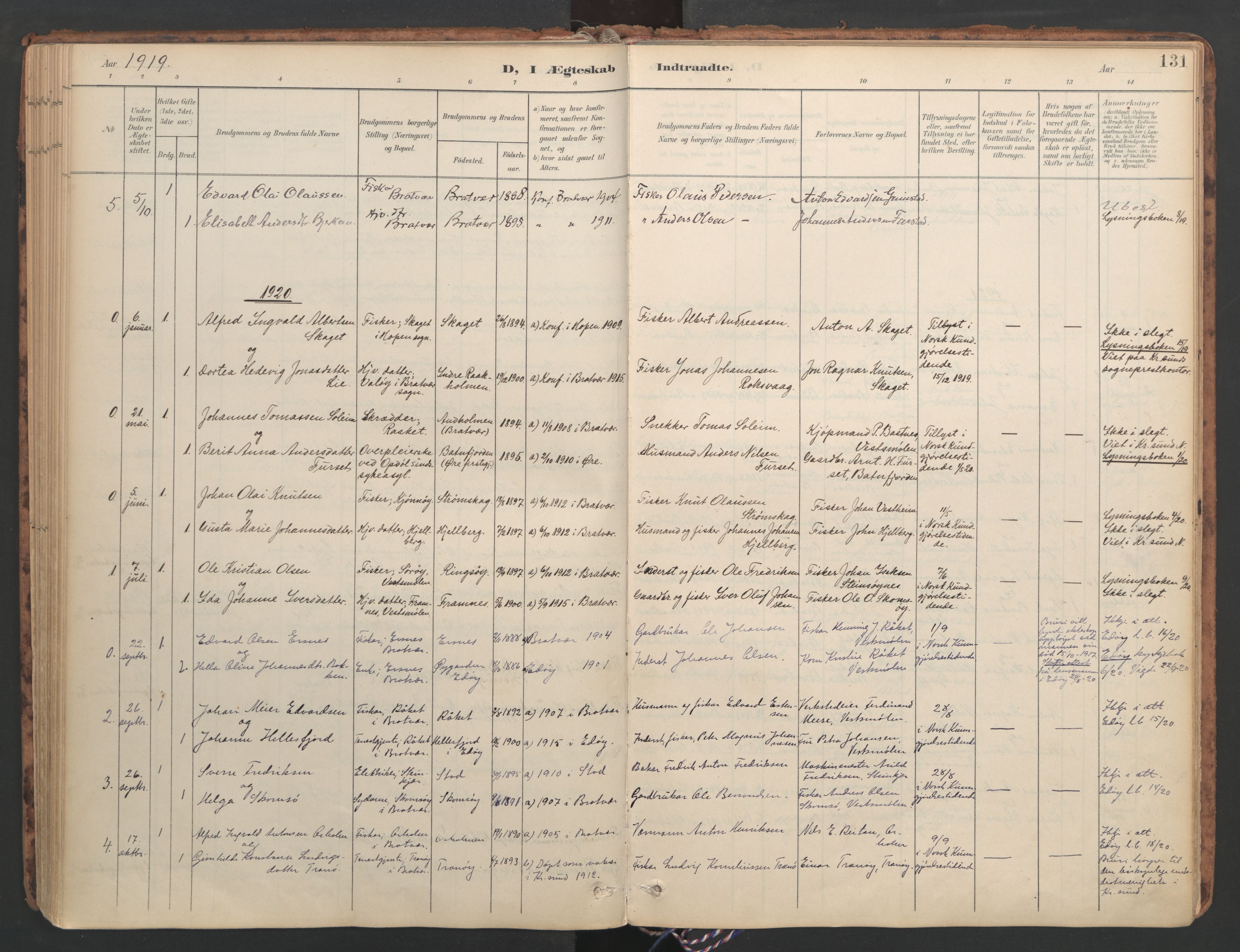 Ministerialprotokoller, klokkerbøker og fødselsregistre - Møre og Romsdal, SAT/A-1454/582/L0948: Parish register (official) no. 582A02, 1901-1922, p. 131