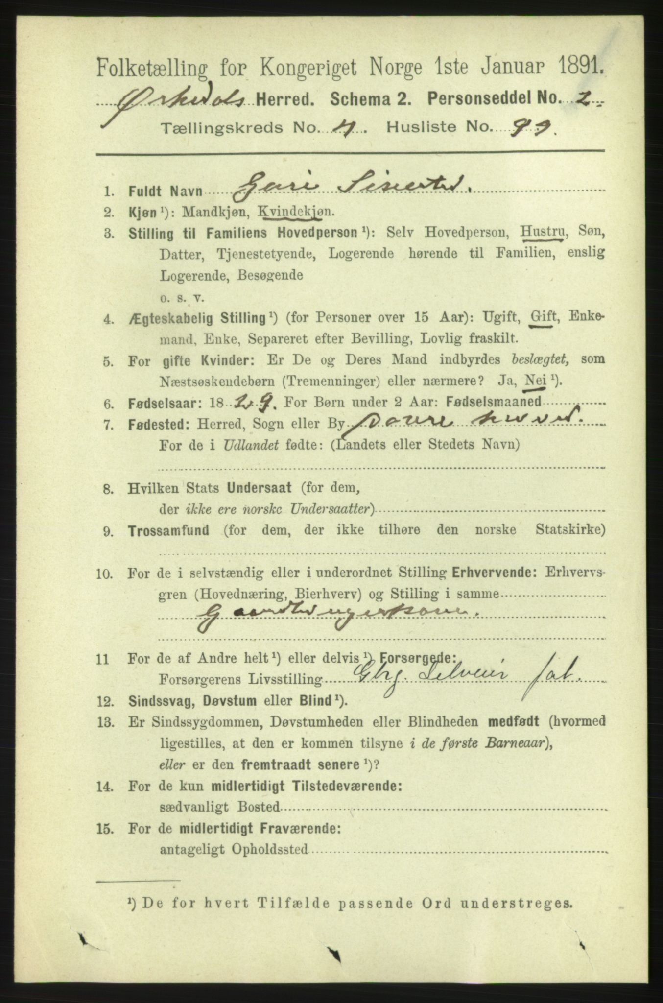 RA, 1891 census for 1638 Orkdal, 1891, p. 2464